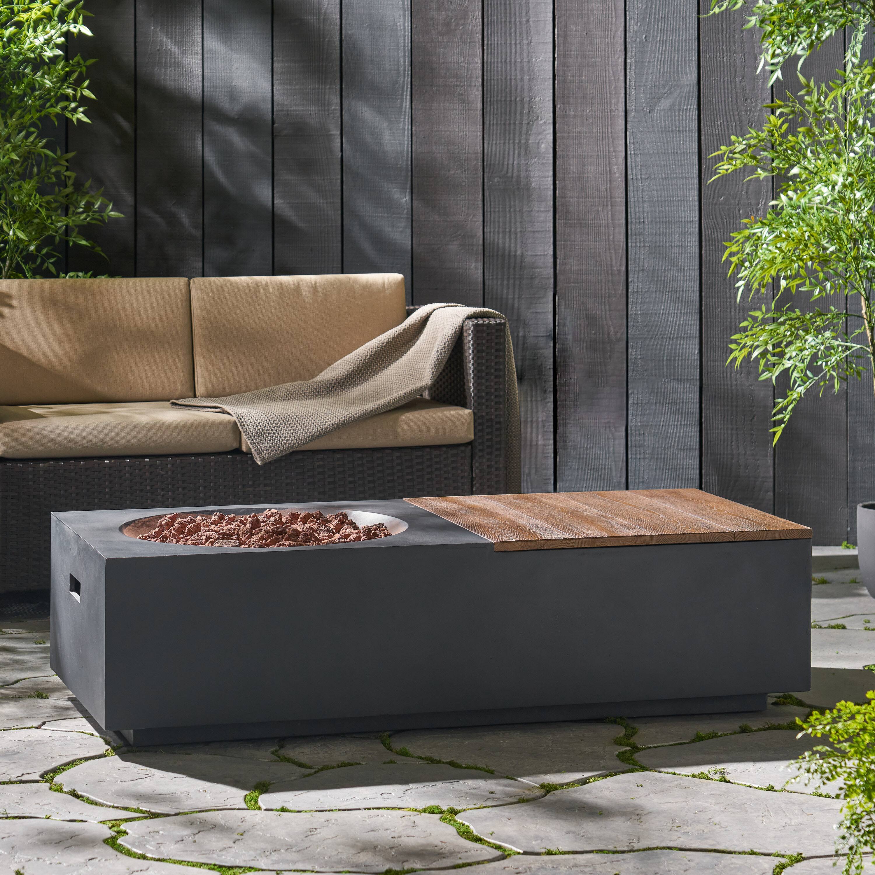 Alt View 1. APRILSOUL - Outdoor 50000 BTU Lightweight Concrete Rectangular Fire Pit Table with Storage Dark Gray Natural Brown Tank - Dark Gray.