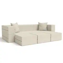 Jaxx - Zipline Convertible Sleeper Sofa & Three Ottomans/California King-Size Bed, Textured Microvelvet - Ivory