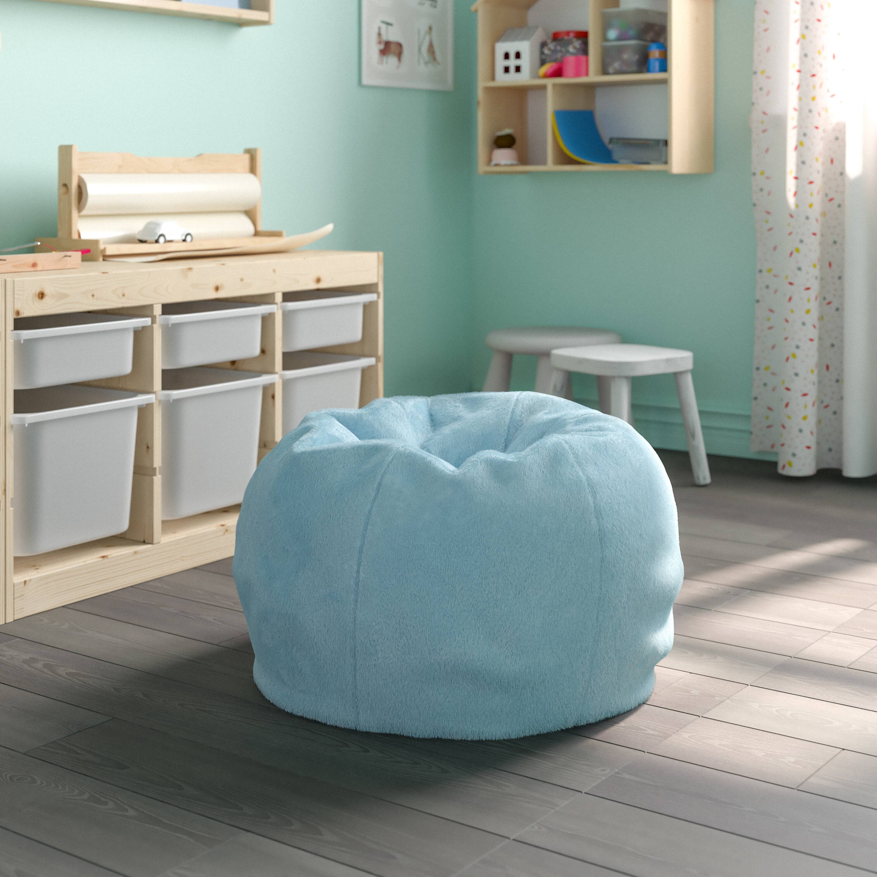 Alt View 1. Emma + Oliver - Small Bean Bag Chair for Kids and Teens - Teal Furry.