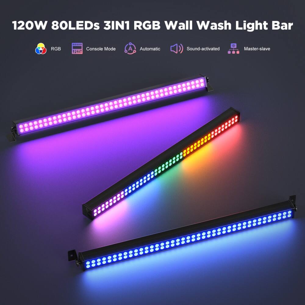 120W 80LEDs 3IN1 RGB Wall Wash Light Bar

- RGB
- Console Mode
- Automatic
- Sound-activated
- Master-slave