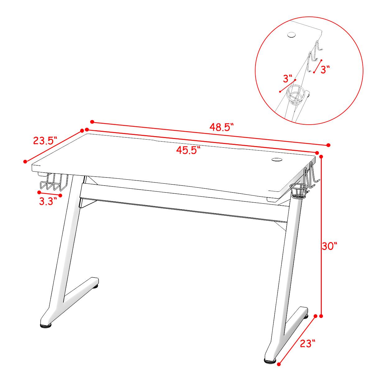 The text on the image reads: 3" / 3" 3" 23.5" 48.5" 45.5" 3.3" 30" 23". This text is describing the dimensions of a table, with the measurements in inches. The table is 30 inches wide, 23.5 inches deep, and 48.5 inches tall. The table is also 45.5 inches wide, and the legs are 3.3 inches in diameter.