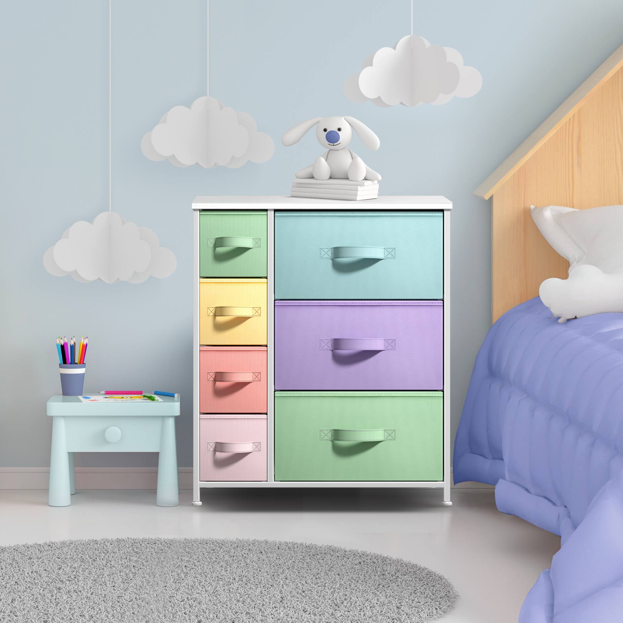 Alt View 2. Sorbus - Sorbus Dresser with 7 Drawers - Storage Chest Organizer with Steel Frame, Wood Top, Handles, Fabric Bins - Pastel.