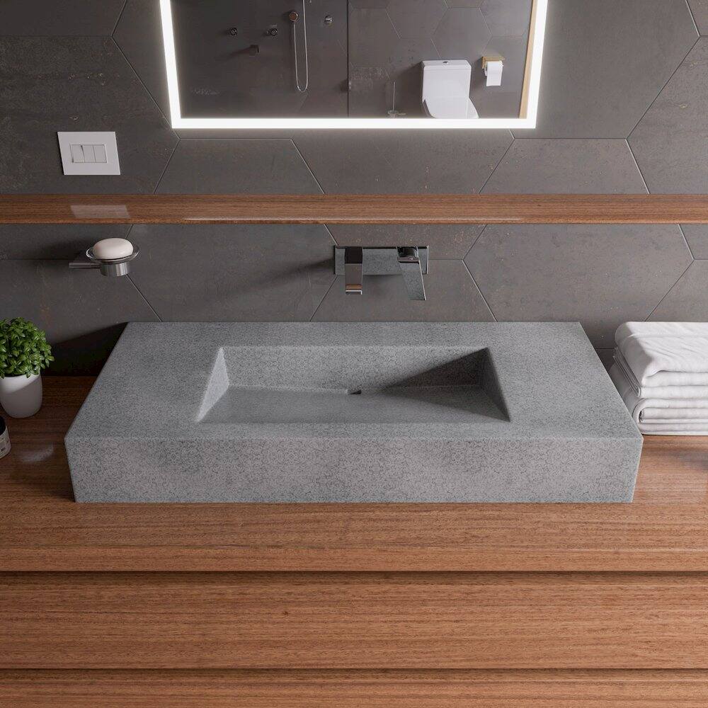 Left. Alfi - 40" Solid Concrete Rectangular Countertop Sink - Gray.