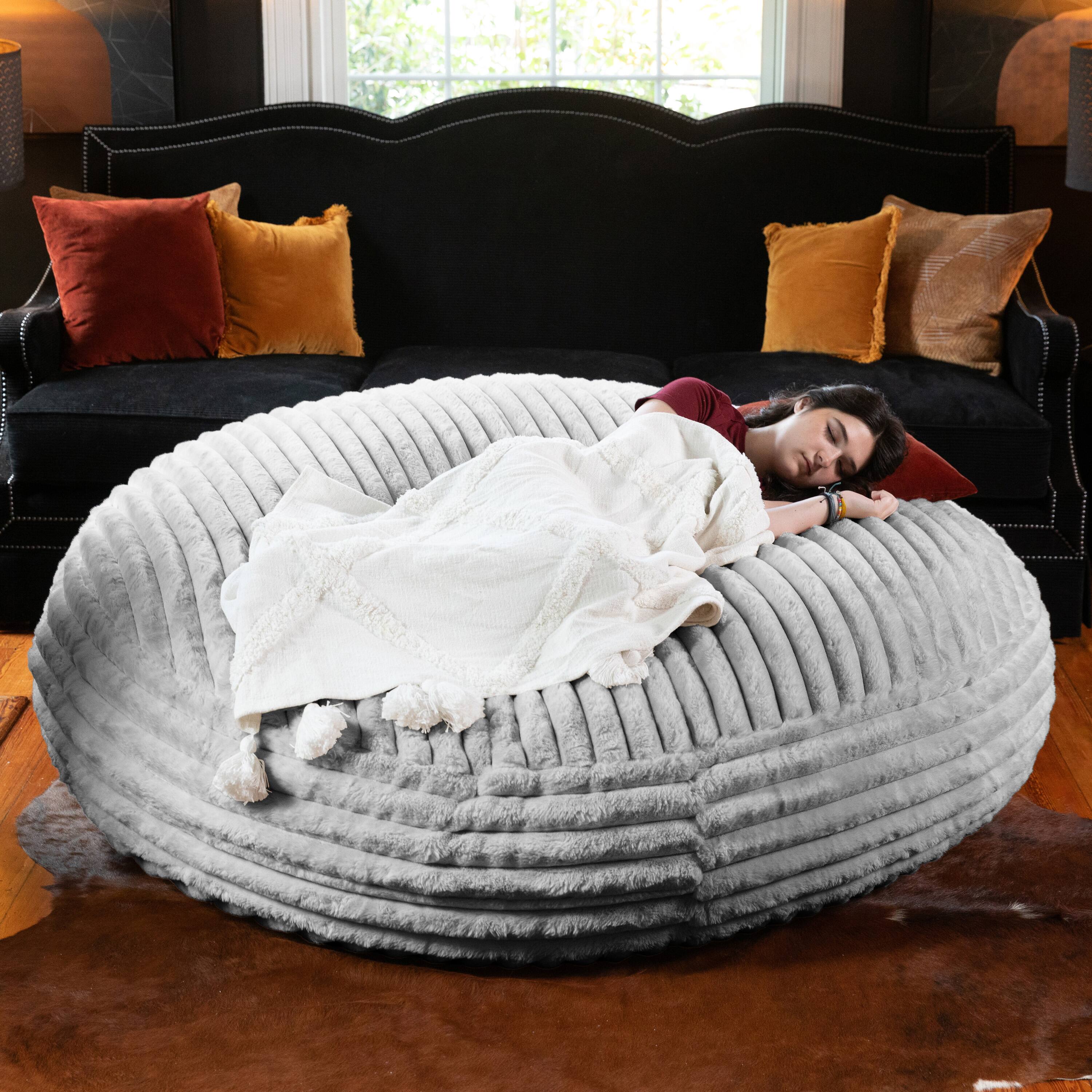 Back. Jaxx - Jaxx 6 Foot Cocoon 2-in-1 Large Bean Bag Chair for Adults, Mondo Grey - Mondo Grey Faux Fur.