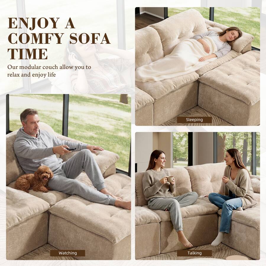Ice Configureations Anysun Oversized U Shaped Cloud Modular Sectional Sofa – 4 Seater with ...