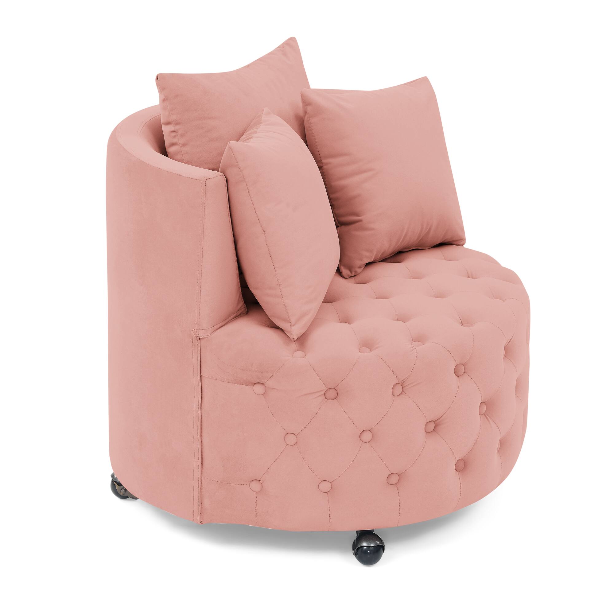 Alt View 4. GOODSILO - Luxury Upholstered Swivel Accent Chair with Tufted Back and Caster Wheels for Elegant Home Seating - Pink.