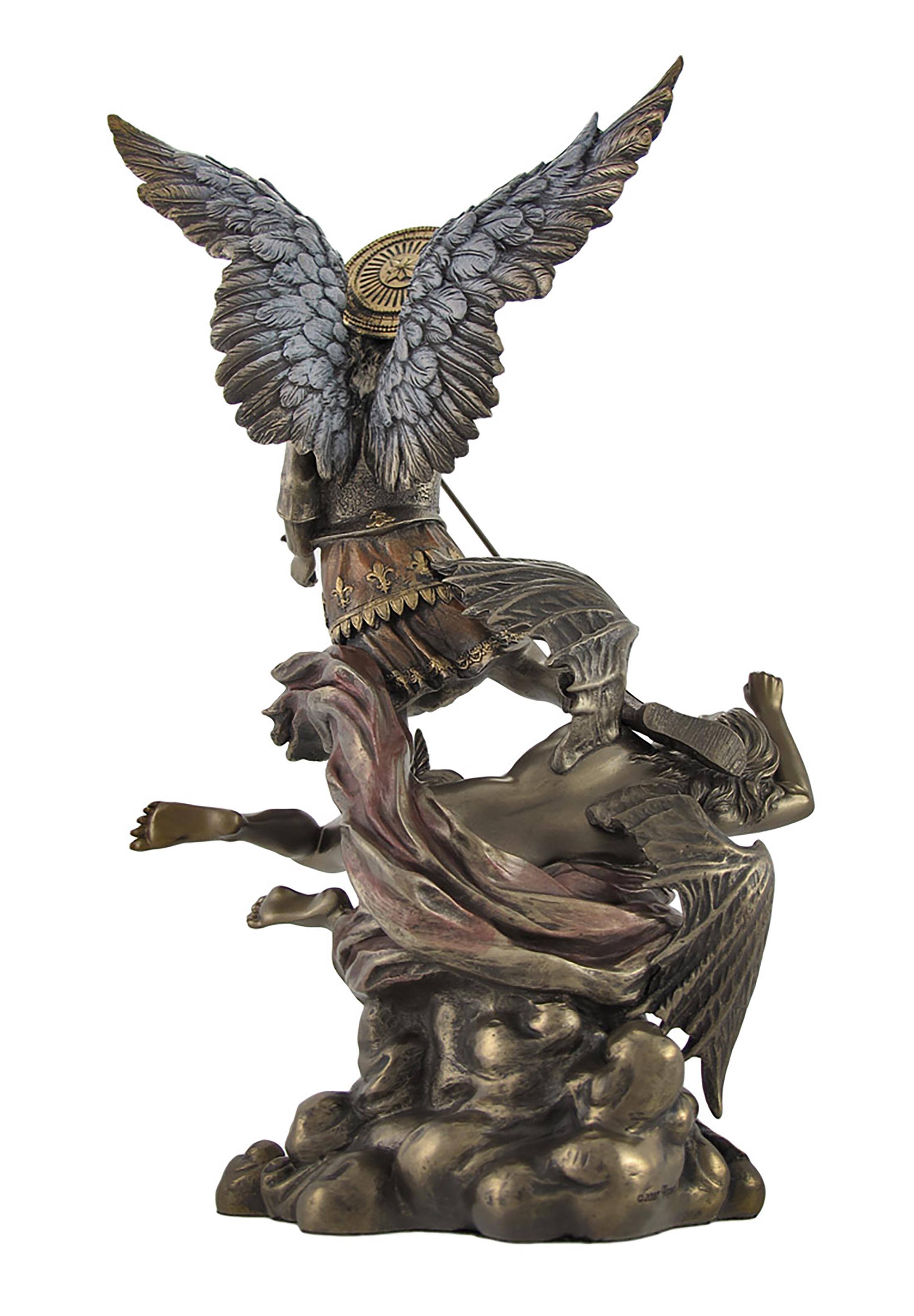 Alt View 2. Veronese Design - Bronze St. Michael Slaying Lucifer Statue with Colored Accents - Bronze.