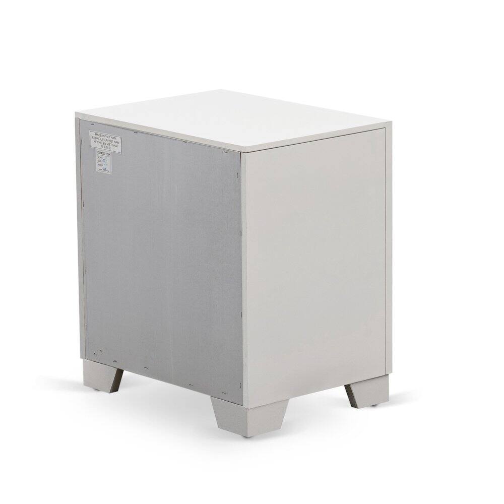 Left. East West Furniture - East West Furniture 1-Piece Pandora mid century Wooden Nightstand with 2 Wood Drawers for Bedroom - White Finish - Multi-Color.