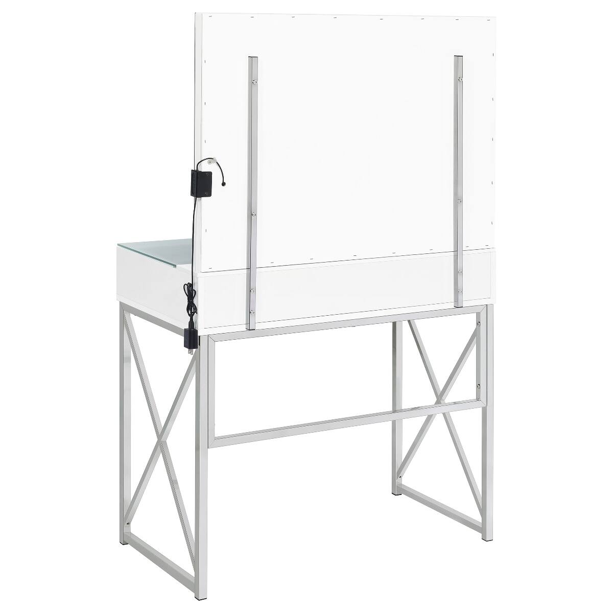 Alt View 3. Loheer - Loheer White Makeup Vanity Set with Mirror and Stool, Lighted Globe Mirror and Drawer - White.