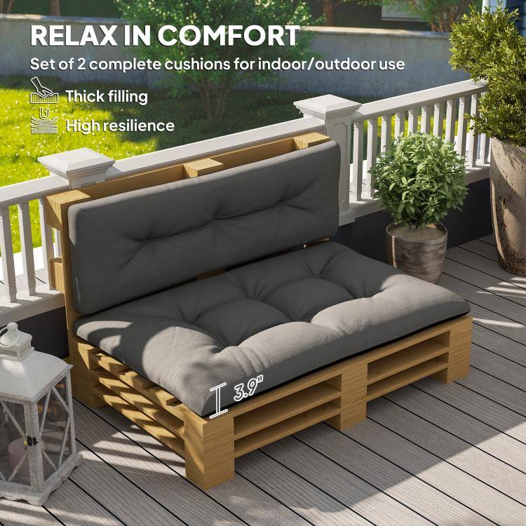 RELAX IN COMFORT  
Set of 2 complete cushions for indoor/outdoor use  
Thick filling  
High resilience  
3.9"