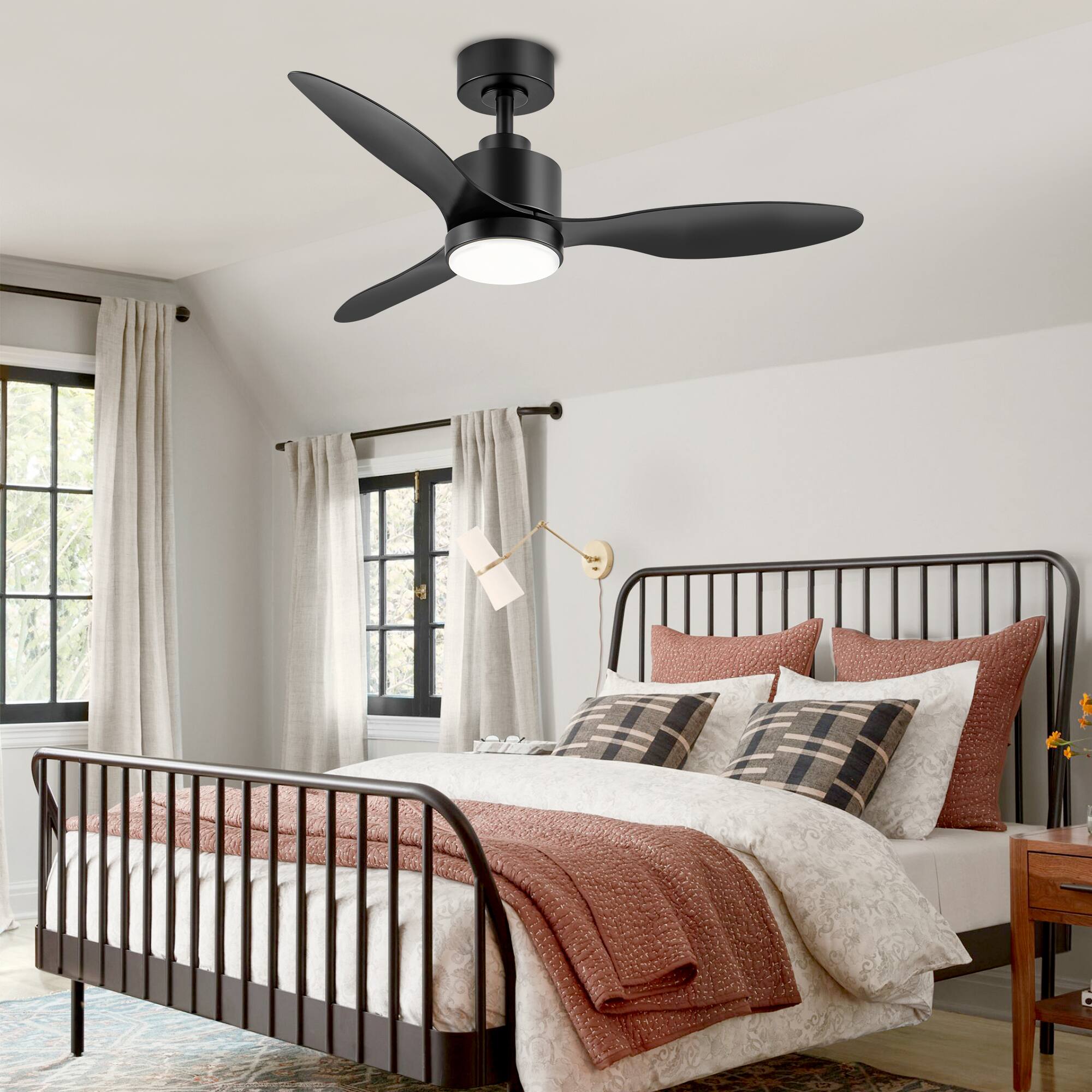 Alt View 2. Breezary - Breezary 42" Modern Indoor Ceiling Fan with 3-Color Light, 3-Blade, Remote Control, 6 Speeds, Timer, Reversible DC Motor - Matte Black.