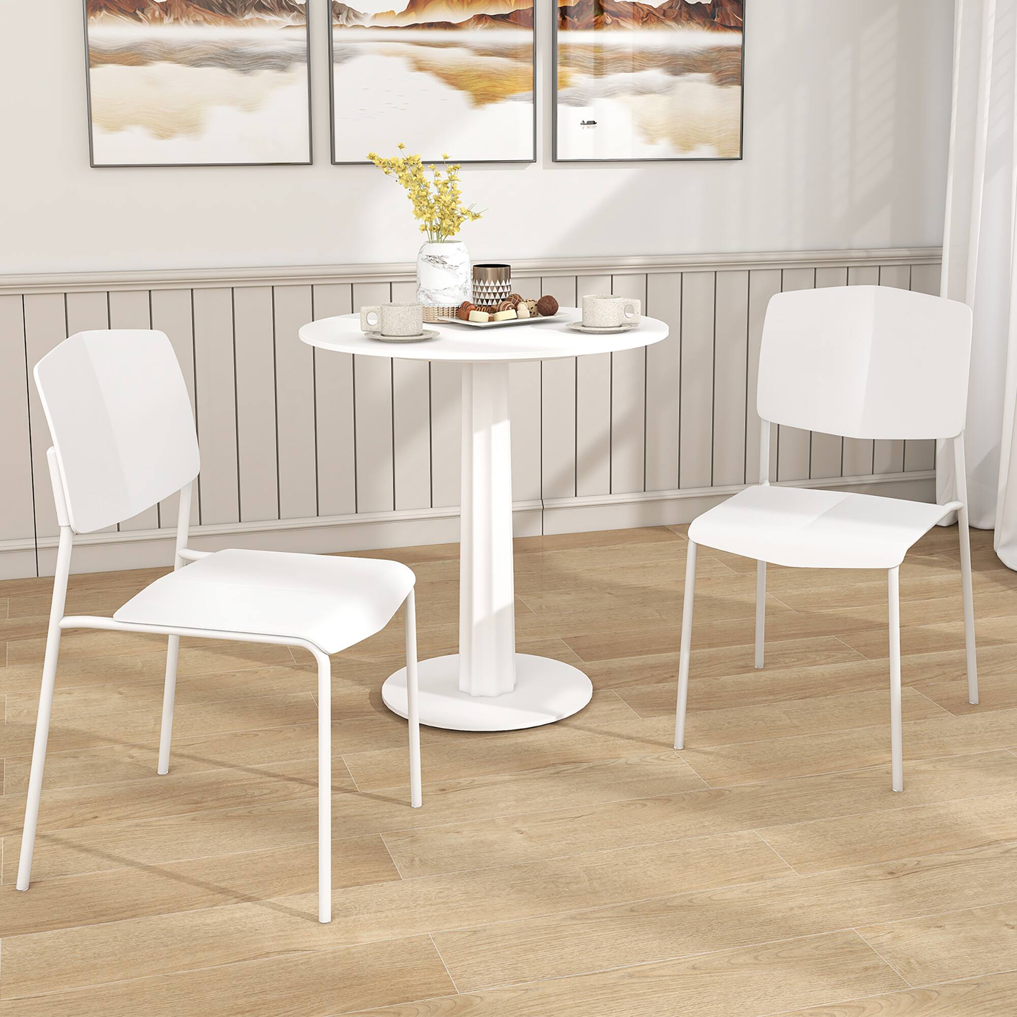 Alt View 1. Gymax - Gymax Dining Chair Set of 2 w/Ergonomic Backrest & Wide Seat Stackable Kitchen Chairs White - White.