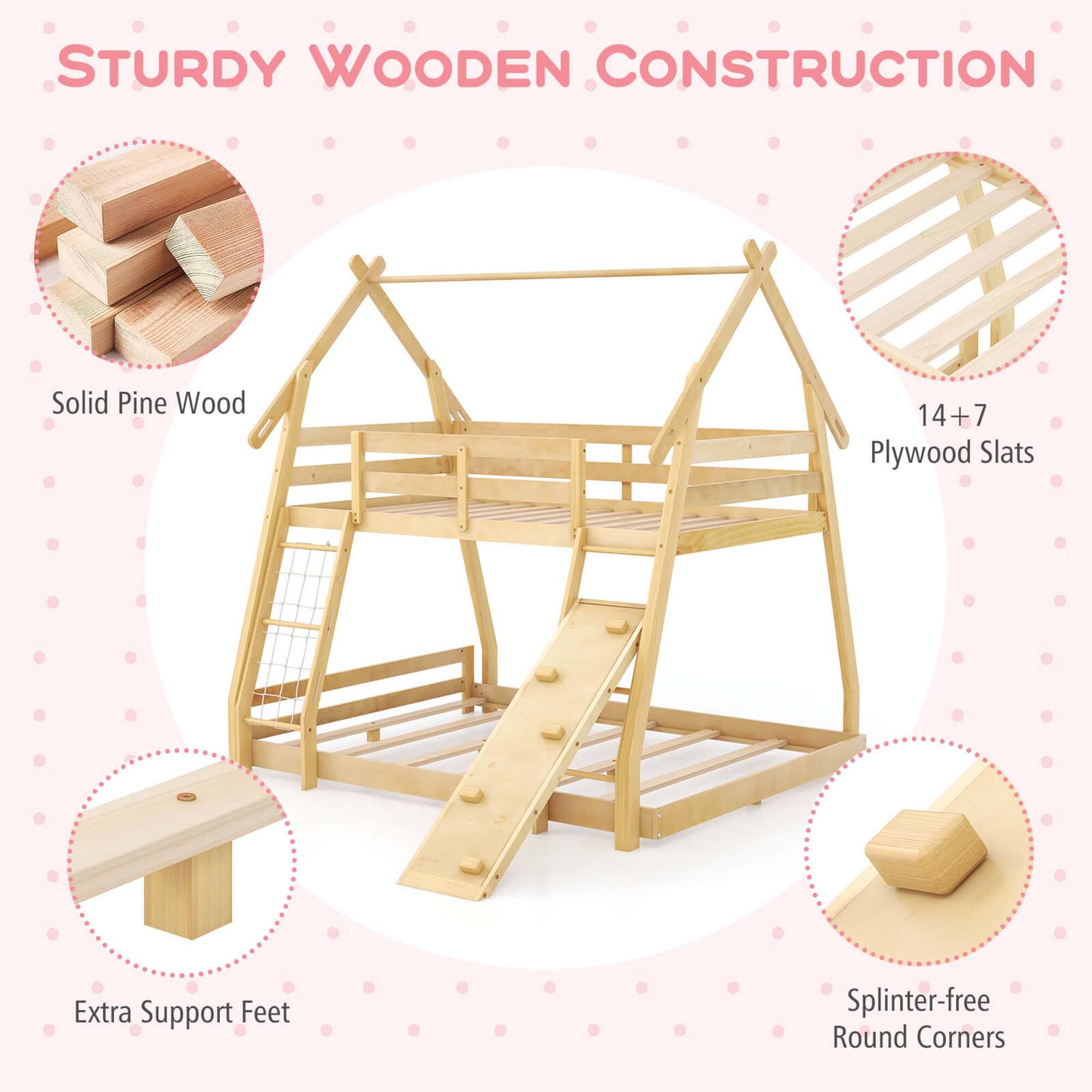 STURDY WOODEN CONSTRUCTION Solid Pine Wood 14+7 Plywood Slats Extra Support Feet Splinter-free Round Corners