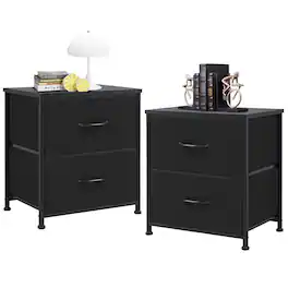 Sweetcrispy - Set of 2 Compact Dresser with 2 Drawers and Metal Frame, Nightstand Side Table for Bedroom, Living Room - Black