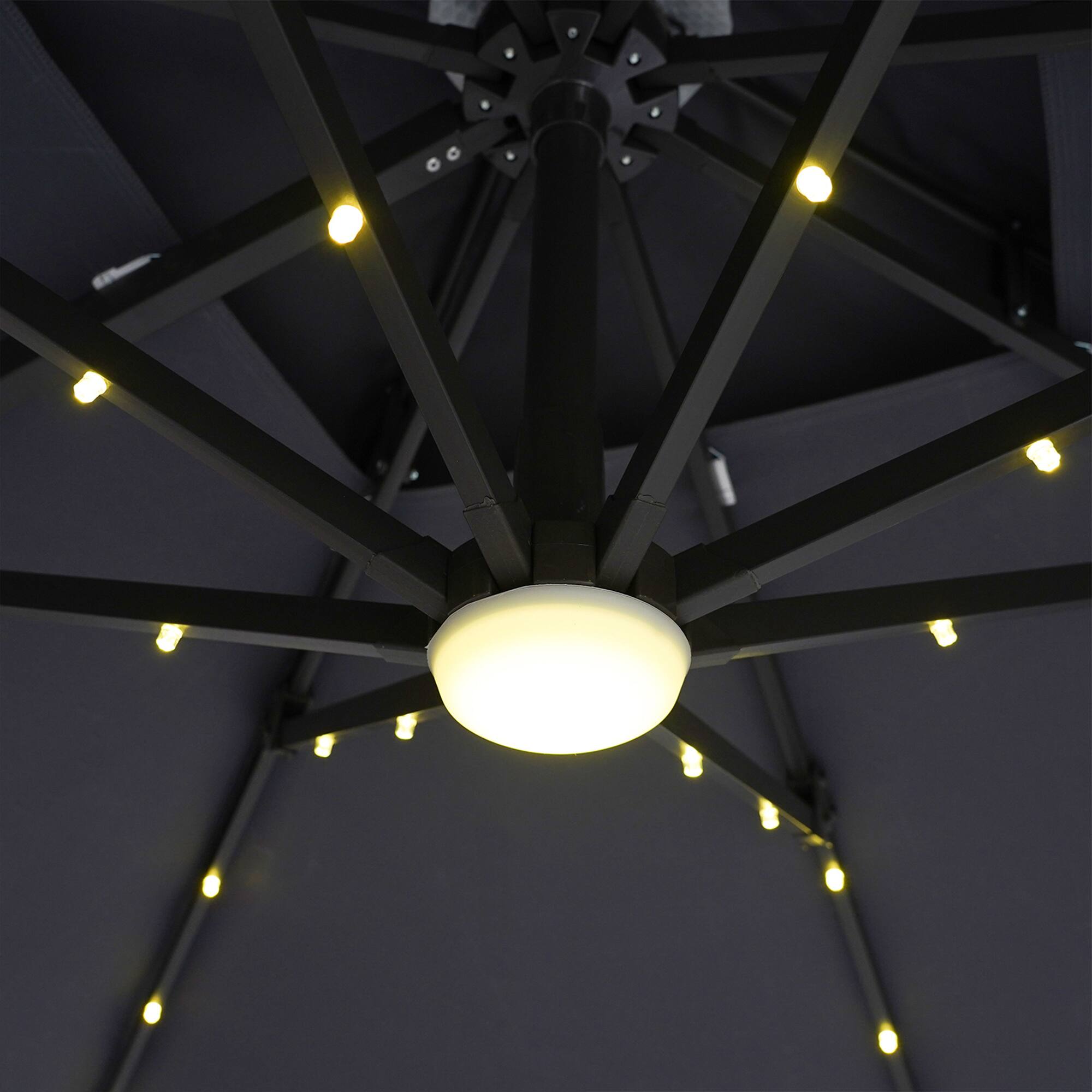 Alt View 2. Vaczon - 8ft Patio Market Umbrella with Solar LED and Base with Crank for Pool Beach Deck Backyard Light - Gray.