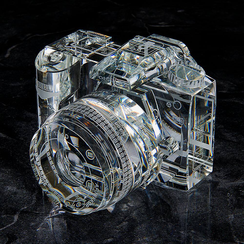 Crystal Camera - 2/3 Sized Replica of Nikon D90 Camera w/ Nikkor 18-105mm ED VR Lens; Paperweight, Bookends, Display