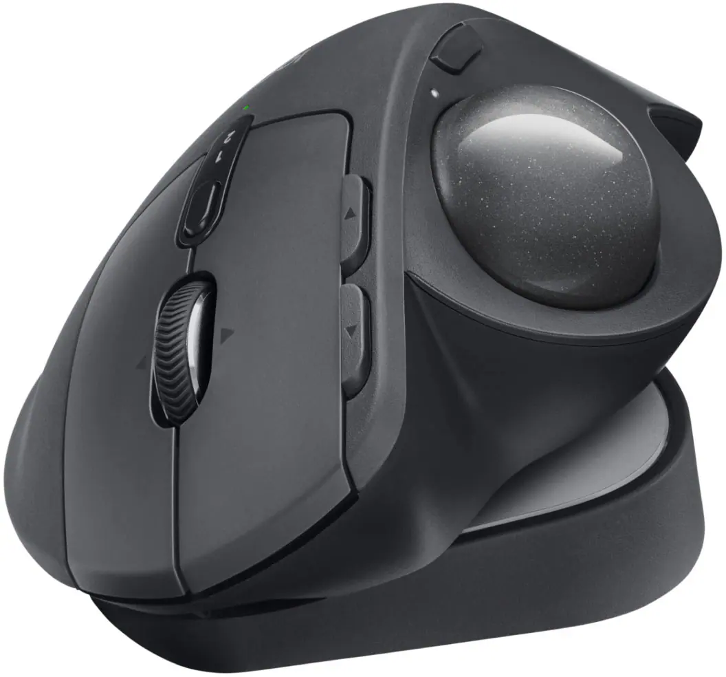 Front. Logitech - MX ERGO S PLUS Wireless Ergonomic Trackball Mouse with 6 Programmable Buttons - Graphite.