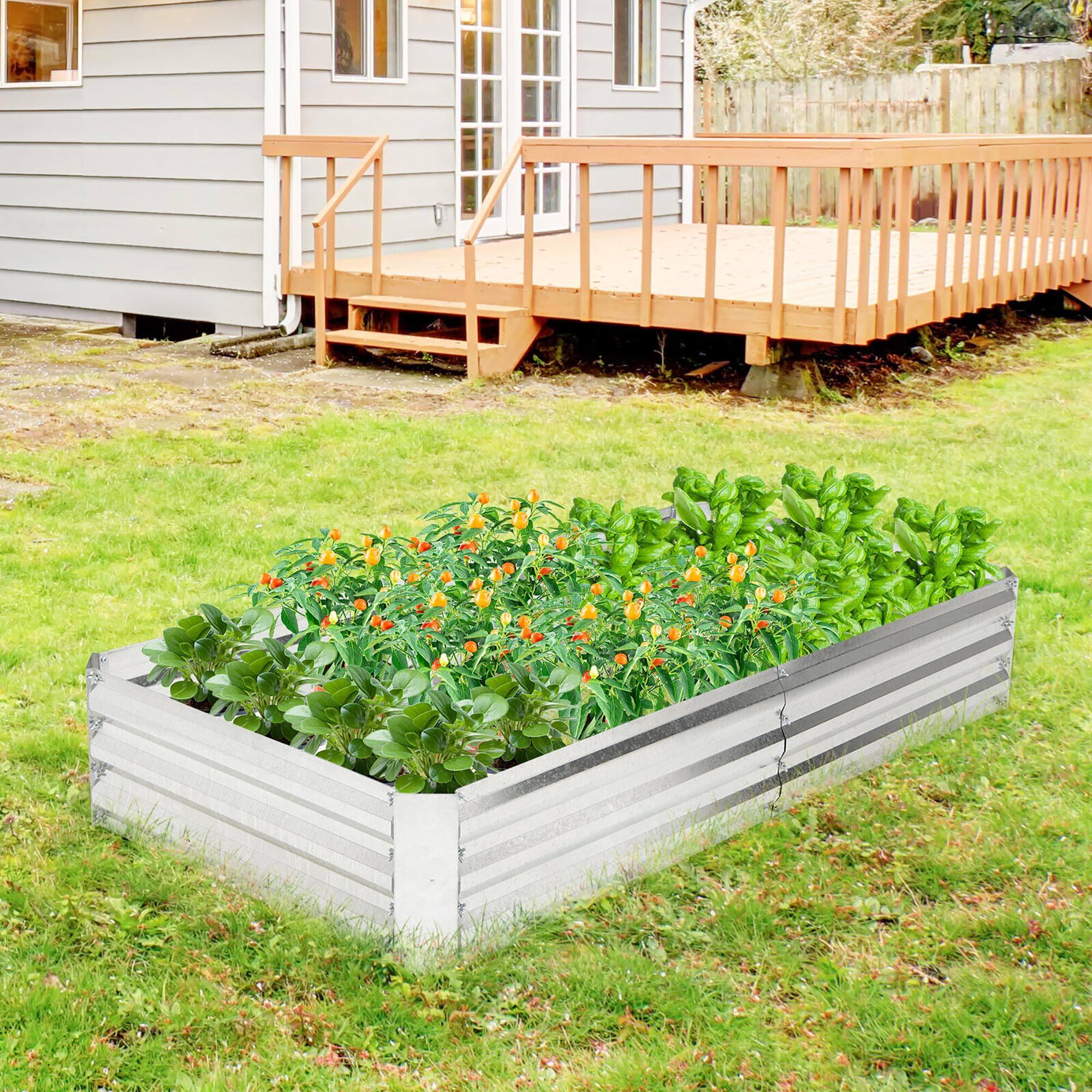 Alt View 1. Gymax - Gymax 2PCS Galvanized Raised Garden Bed Elevated Rectangle Plant Box 6 x 3 x 1FT - Silver.