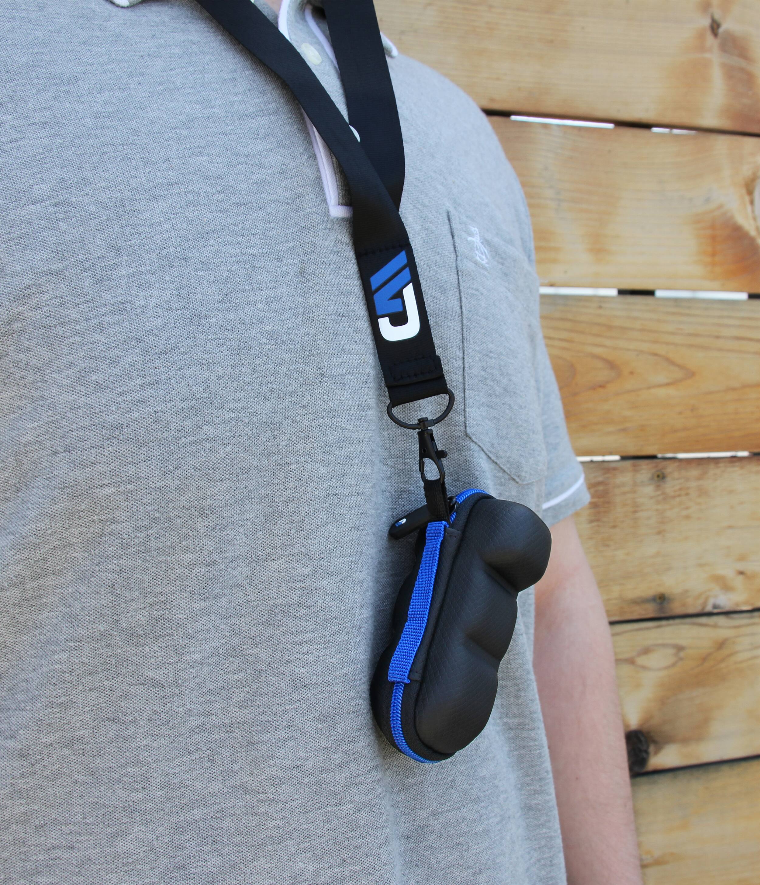 Left. CASEMATIX - Asthma Inhaler Travel Case with Lanyard & Keychain Clip – Portable Holder Pouch for Inhaler (Case Only) - Black.