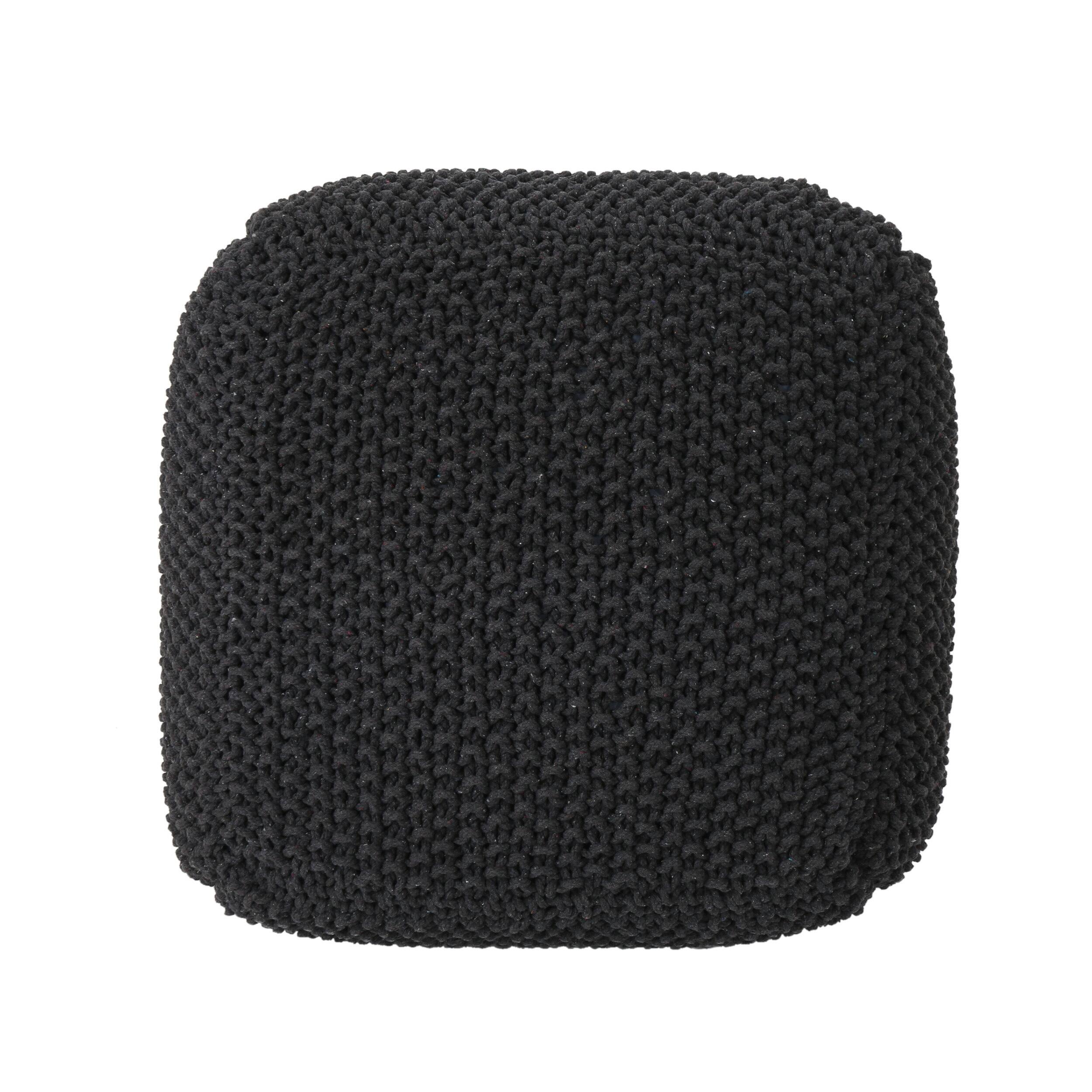 Alt View 4. GOODSILO - Knitted Cotton Cube Pouf Ottoman with Handcrafted Details for Living Room Seating and Footrest - Cotton.