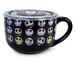 Disney - The Nightmare Before Christmas Jack Expressions Ceramic Soup Mug with Lid - Black