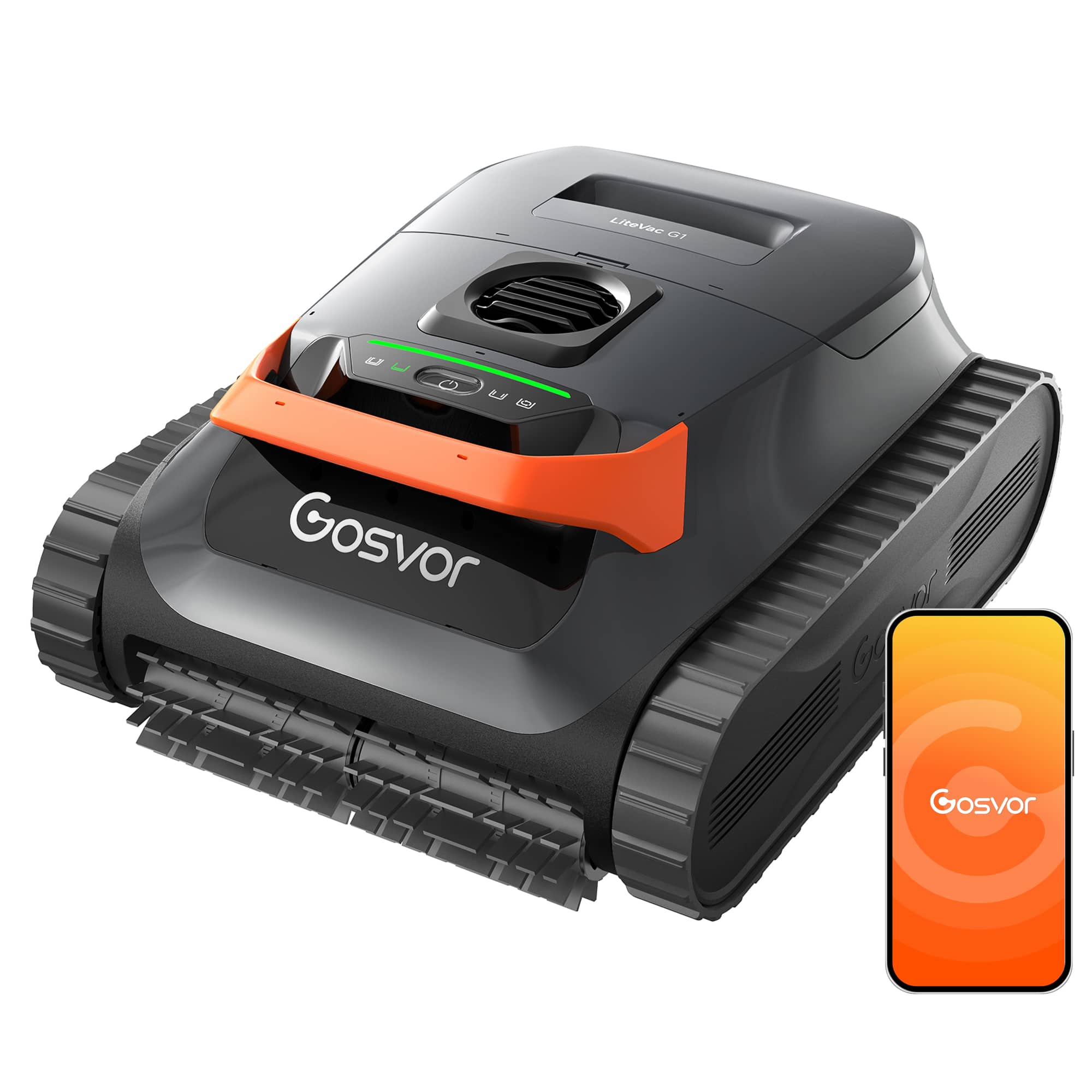 Gosvor - Cordless Robotic Pool Cleaner for Inground Pools up to 2153 Sq.ft, Floor/Wall/Waterline Cleaning, 200-Min Runtime - Gray