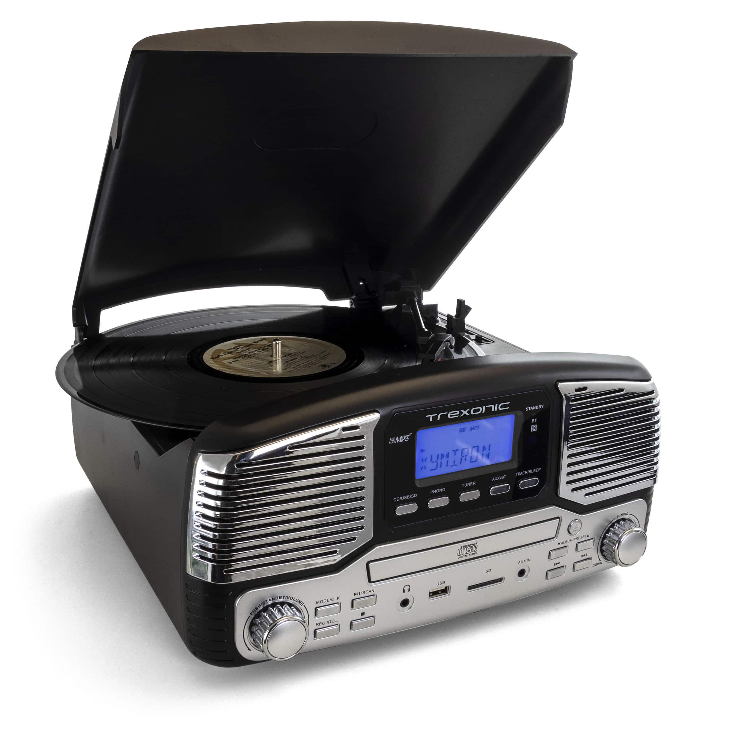 Trexonic | | Retro Wireless Bluetooth, Record and CD Player | Black | Best Buy
