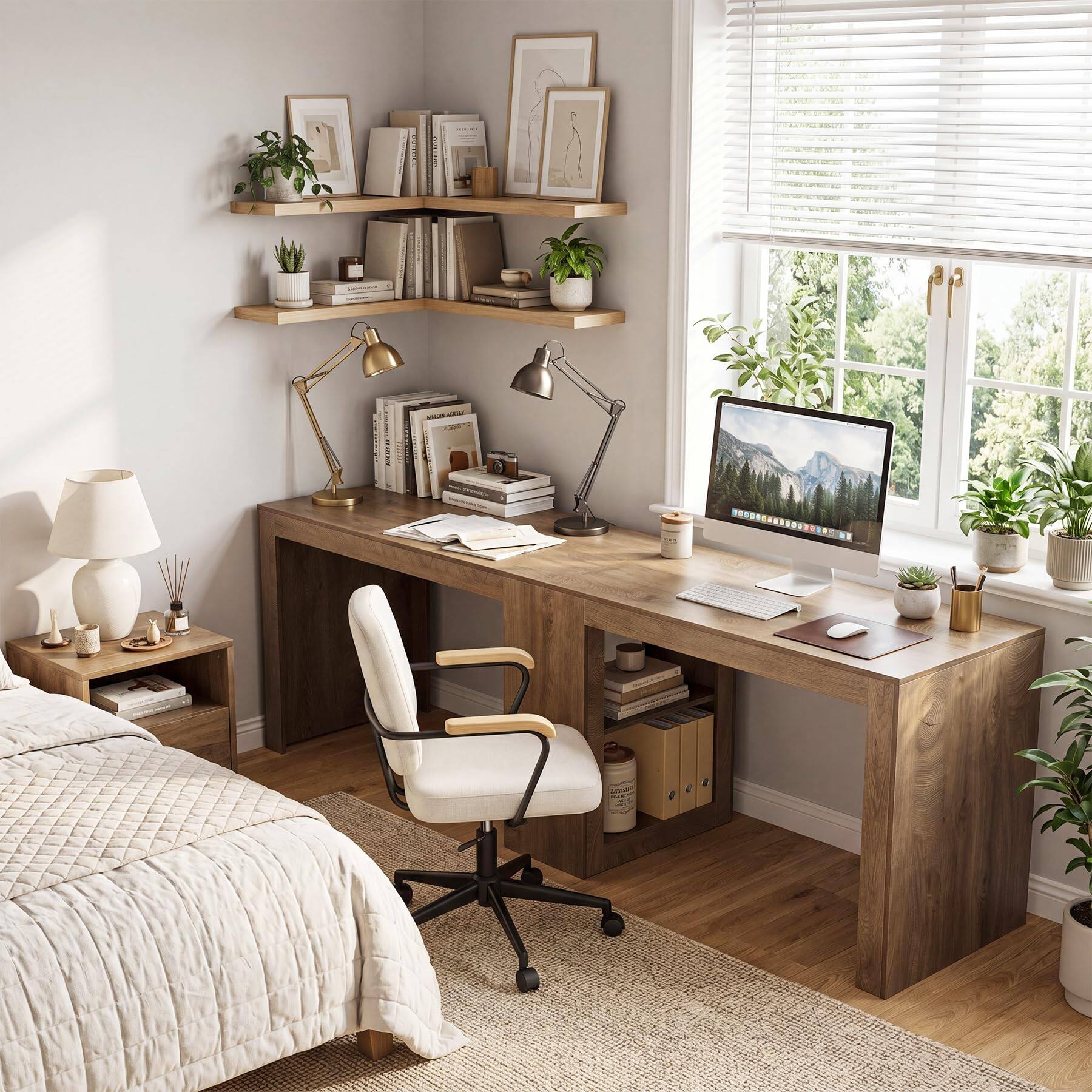 Alt View 3. Tribesigns - 78.7-Inch Two-Person Executive Desk with Storage Shelves for Home Office Work, Study or Computer Tasks - Light Rustic Oak.