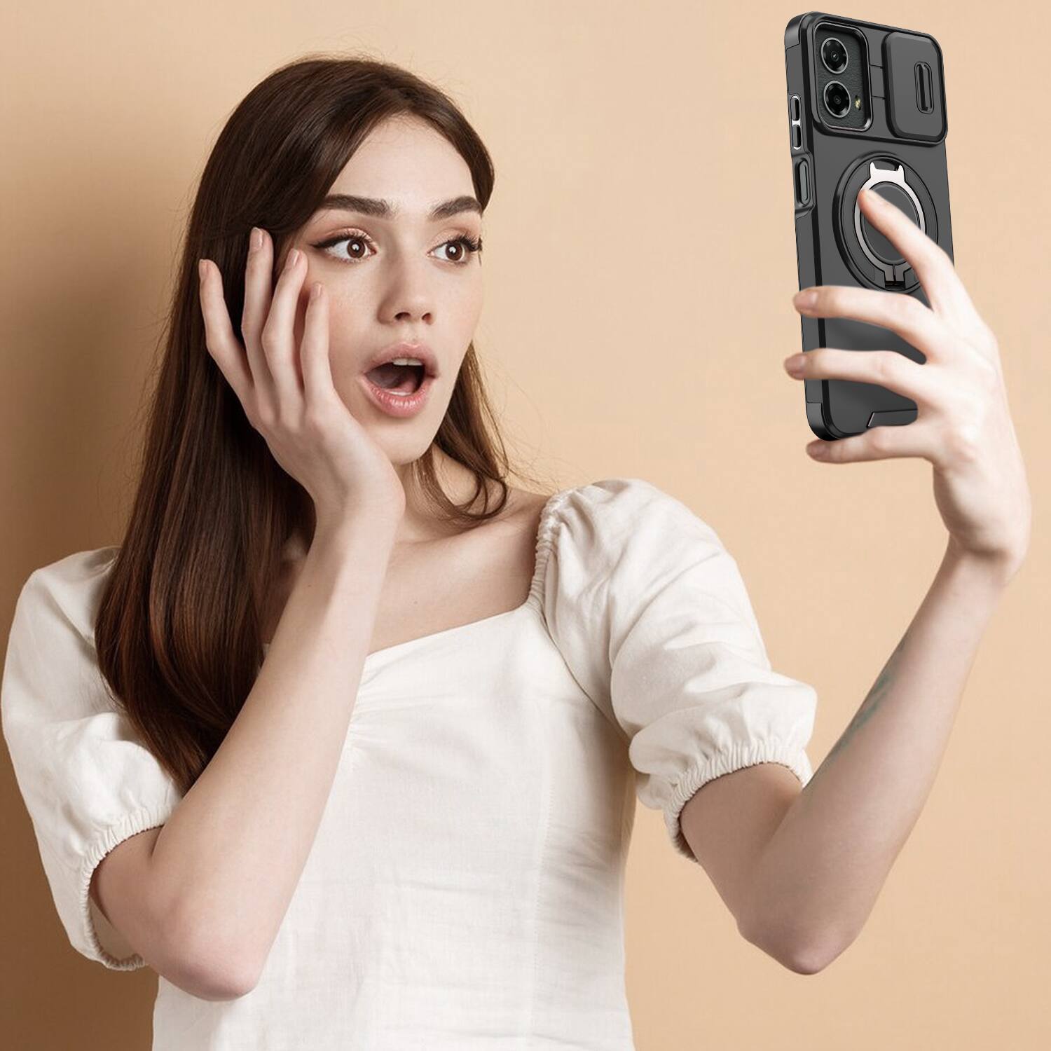 Alt View 6. UUCOVER - Heavy Duty Case for Motorola G 5G 2024 & Moto G Play 5G 2024 with Slide Lens Cover & 360° Magnetic Kickstand Ring Holder - Black.