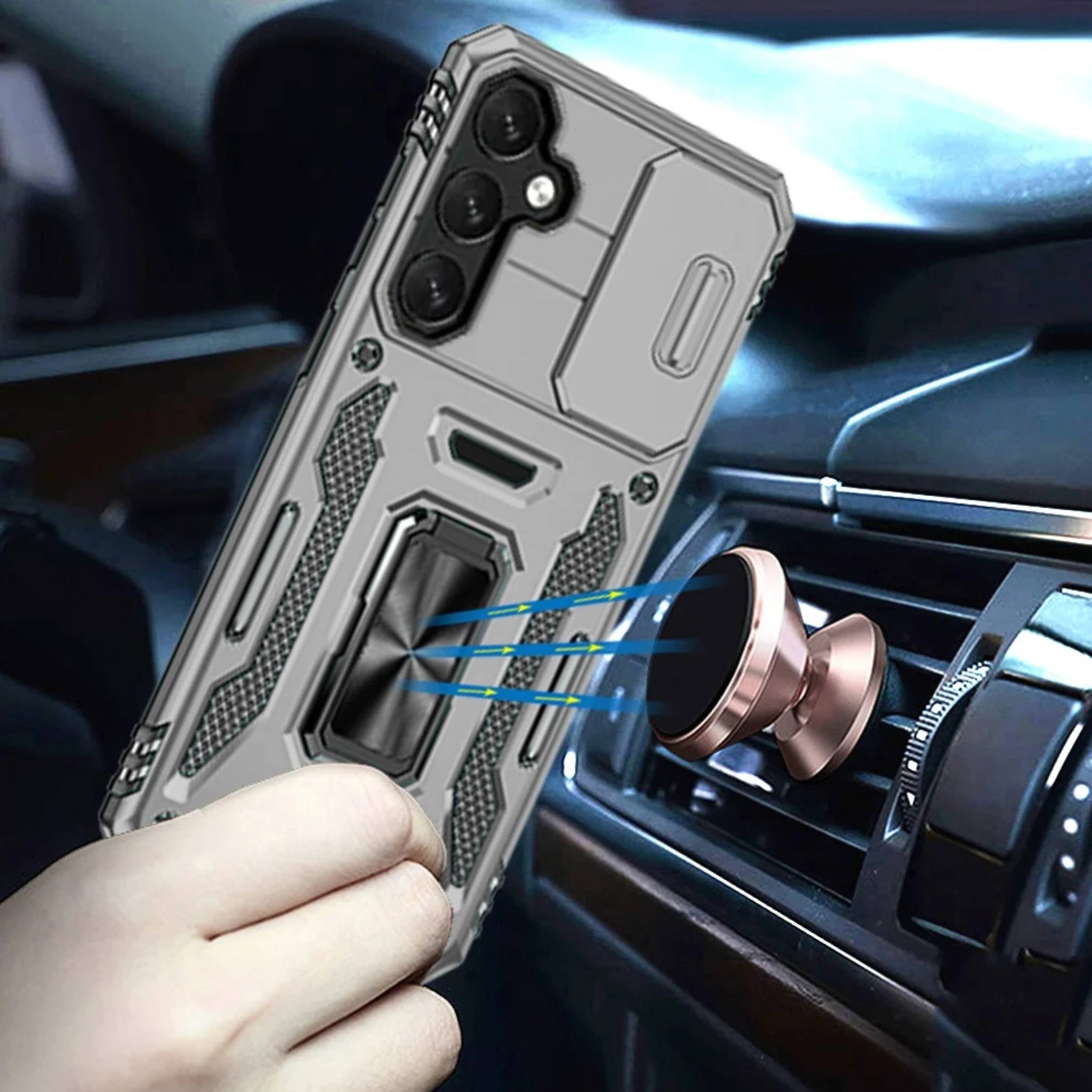 Angle. Kitcheniva - Sliding Camera Lens Cover Case For Samsung S25 FE With Magnetic Ring Stand Gray - Gray.
