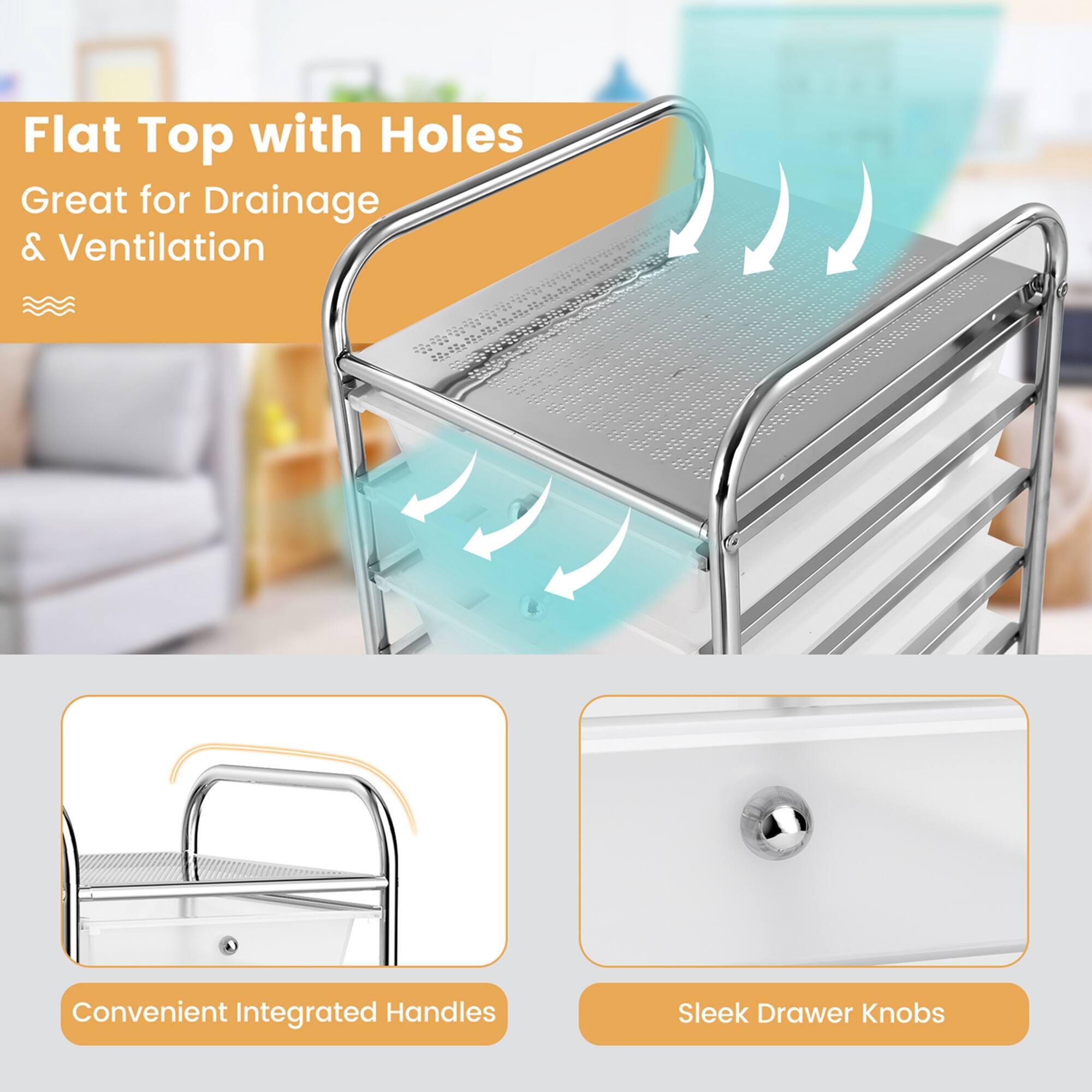 Flat Top with Holes Great for Drainage & Ventilation Convenient Integrated Handles Sleek Drawer Knobs