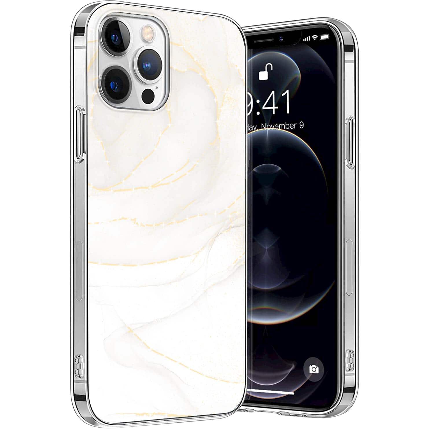 Alt View 11. SaharaCase - Marble Series Case for Apple iPhone 13 Pro - White/Gold.
