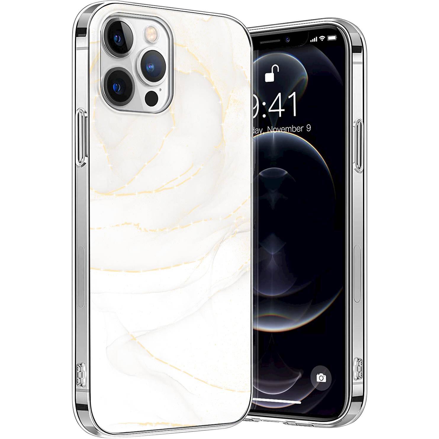 Alt View 11. SaharaCase - Marble Series Case for Apple iPhone 13 Pro - White/Gold.