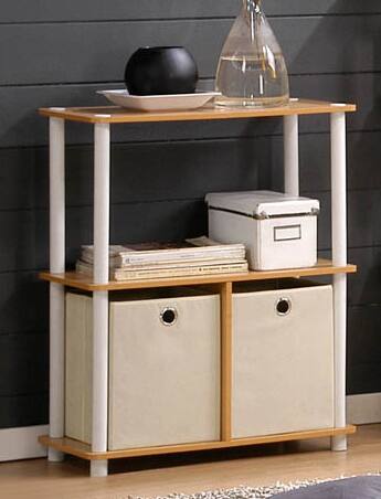 Alt View 4. Furinno - Go Green 3-Tier Multipurpose Storage Rack Shelving Unit w/Bins, Beech/White - Beech/White/Ivory.