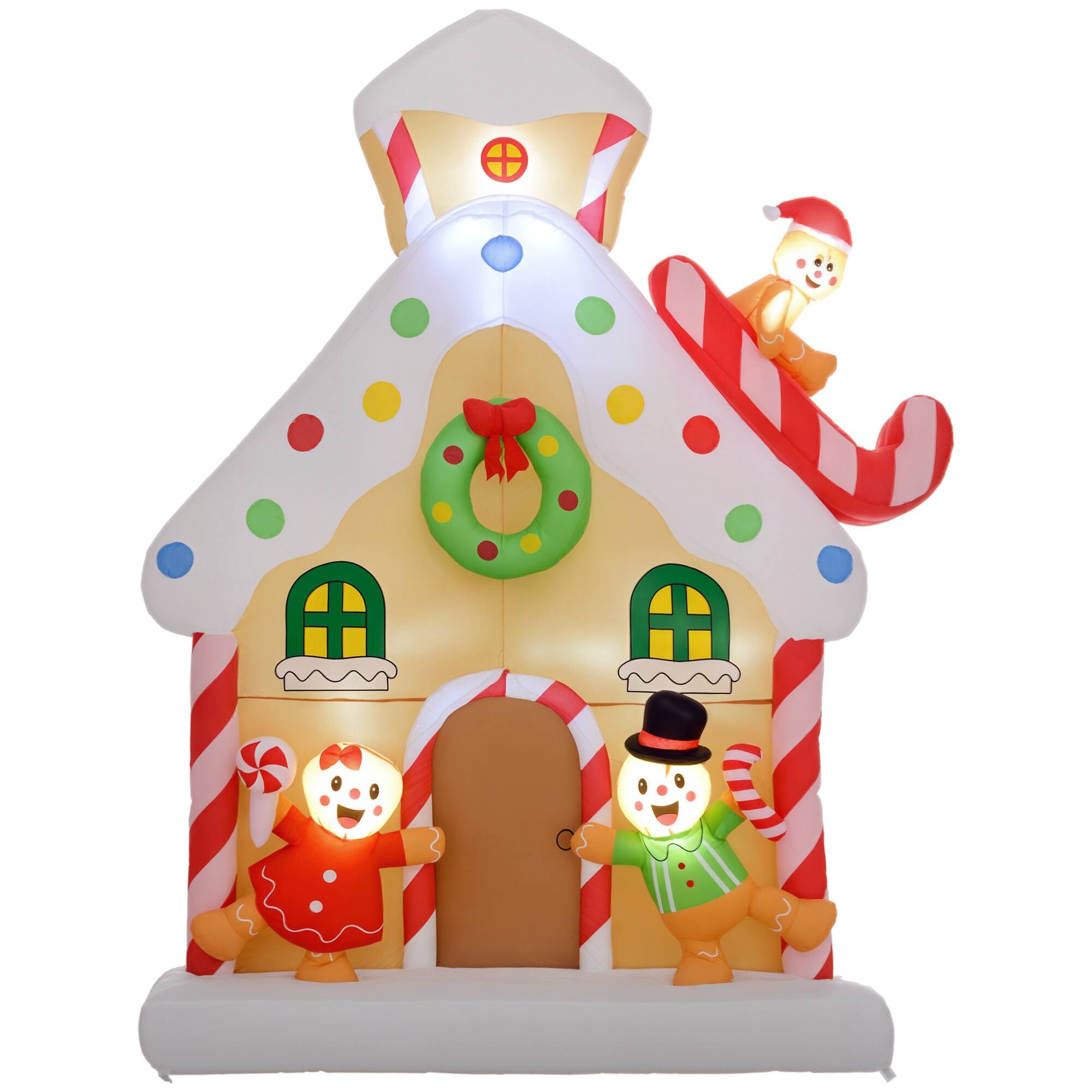 Front. Outsunny - 7FT Christmas Inflatable Gingerbread House, Giant Blow Up Decor with LED Lights - Multicolor.