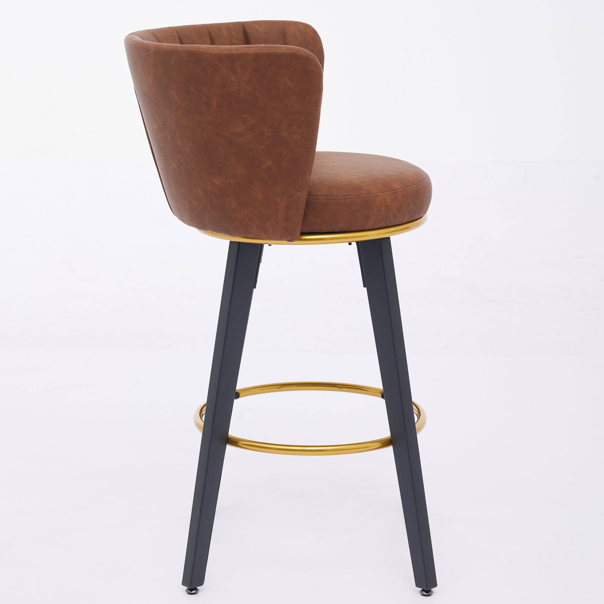 Alt View 2. GOODSILO - Modern Swivel Counter Height Bar Stools Set of 2 with Upholstered Backs and Metal Legs - Brown.
