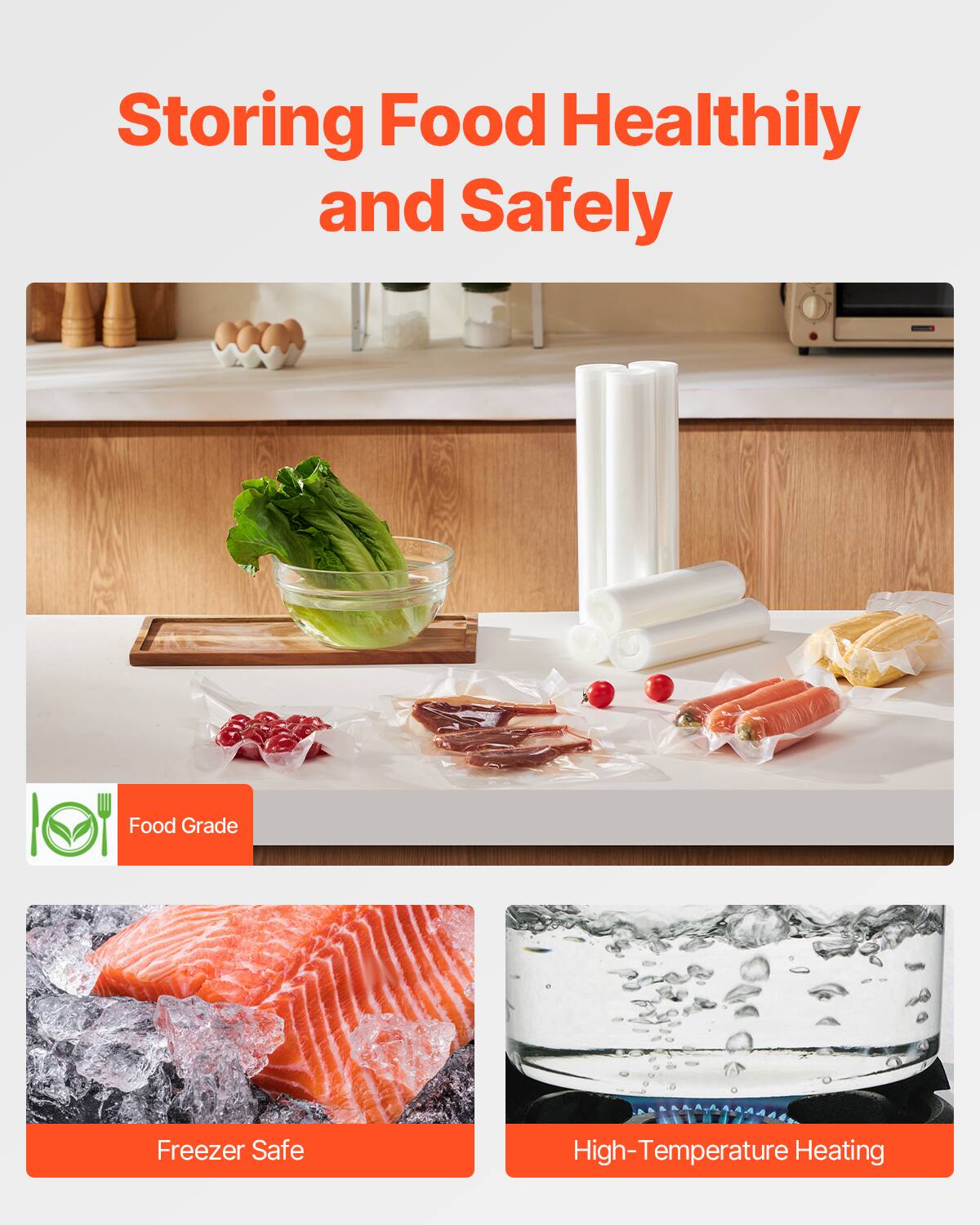 Storing Food Healthily and Safely

- Food Grade
- Freezer Safe
- High-Temperature Heating