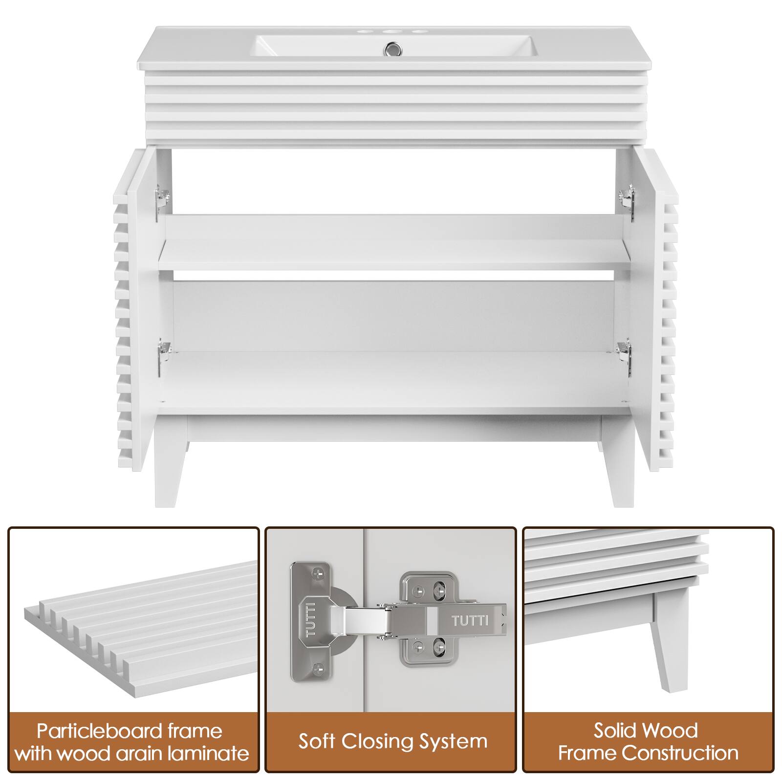 Particleboard frame with wood arain laminate, Soft Closing System, Solid Wood Frame Construction