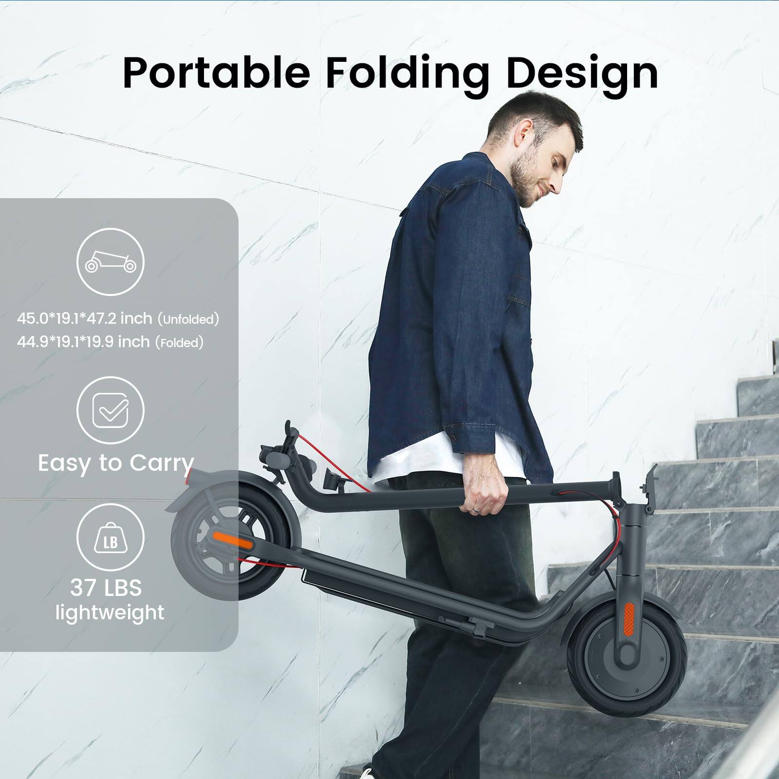 Portable Folding Design

45.0*19.1*47.2 inch (Unfolded)  
44.9*19.1*19.9 inch (Folded)

Easy to Carry  
37 LBS lightweight