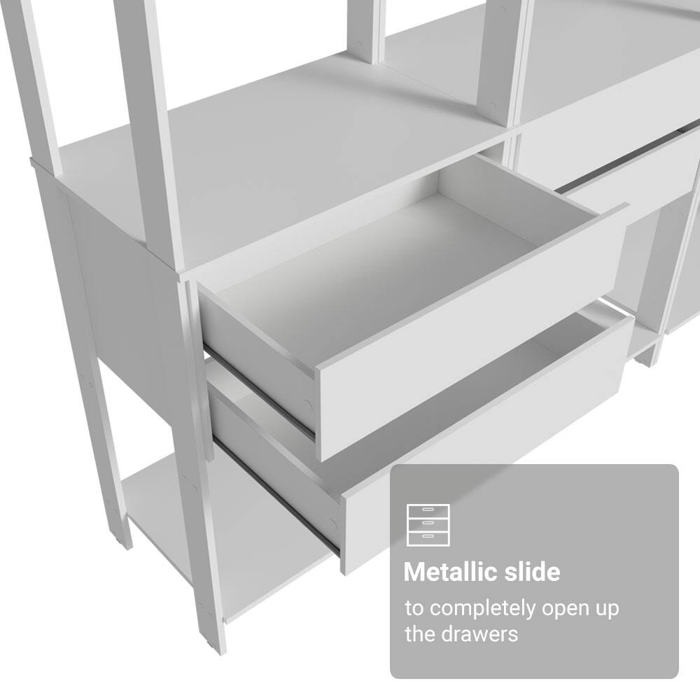 Metallic slide to completely open up the drawers