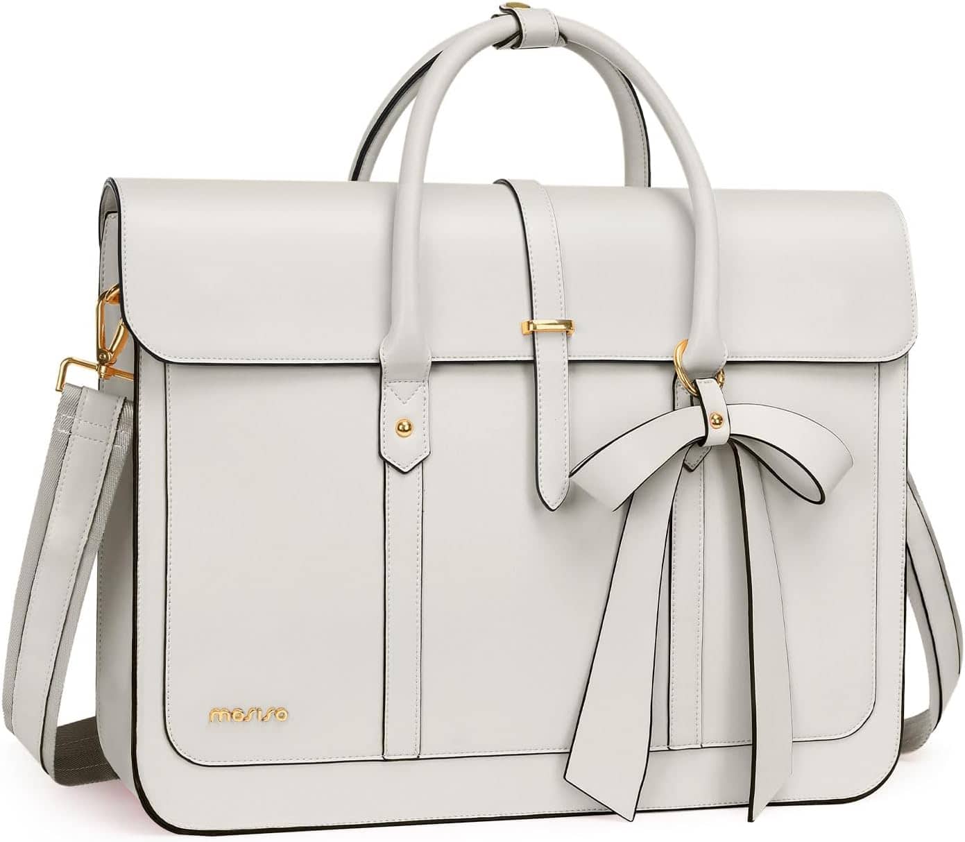 mosiso - Laptop Bag for Women 13-14 inch PU Leather Laptop Shoulder Bags Convertible Backpack Casual Handbag Work Computer Bag - Beige