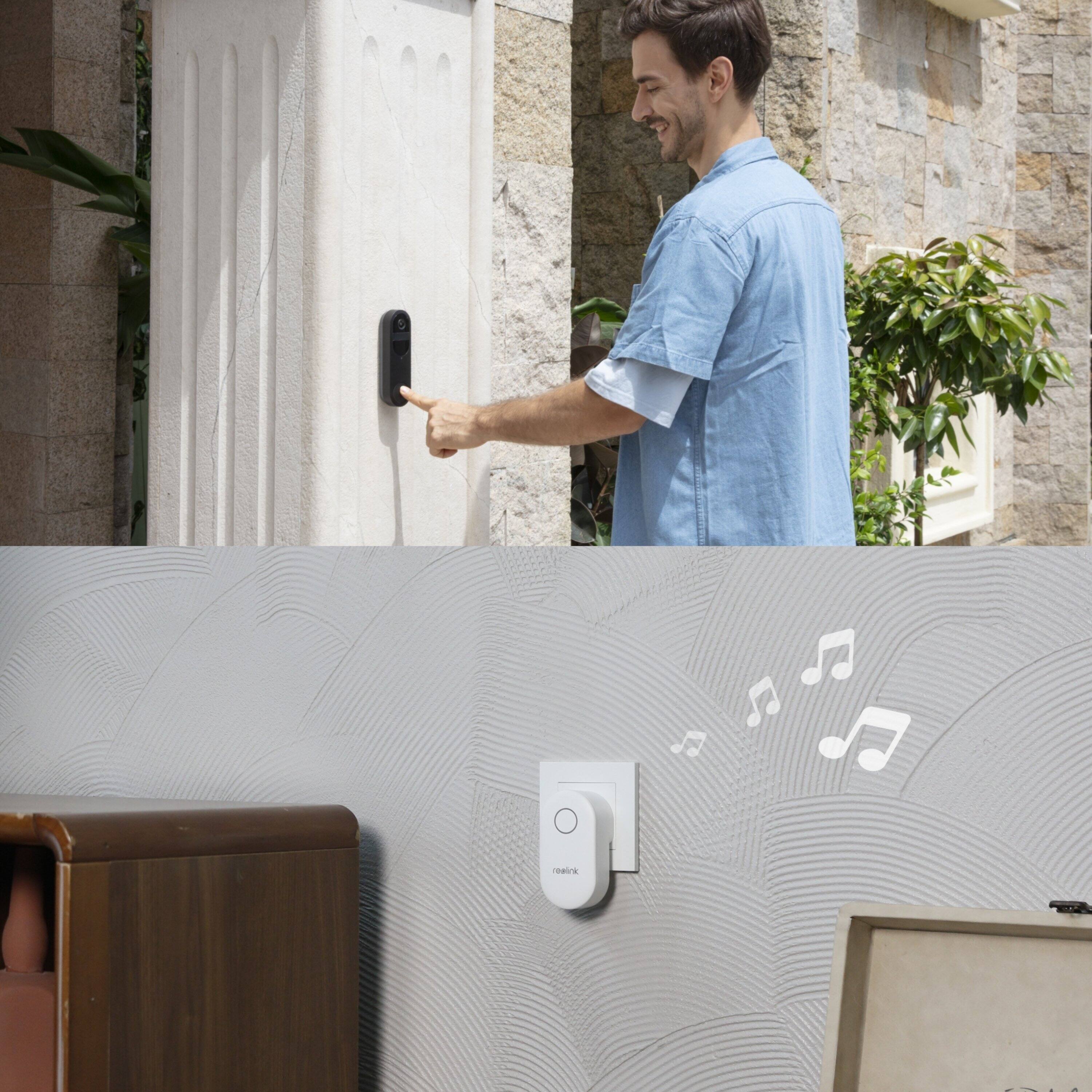 Left. Reolink - Reolink - Smart Wi-Fi Video Doorbell 2K 4MP Battery Operated Wireless with Plug-in Chime and 64GB SD Card - Black - Black.