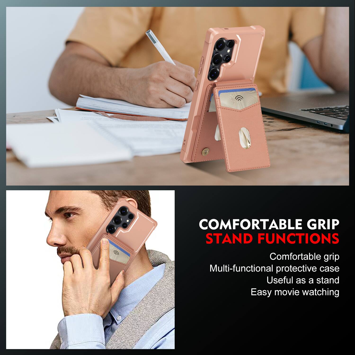 COMFORTABLE GRIP STAND FUNCTIONS

Comfortable grip
Multi-functional protective case
Useful as a stand
Easy movie watching