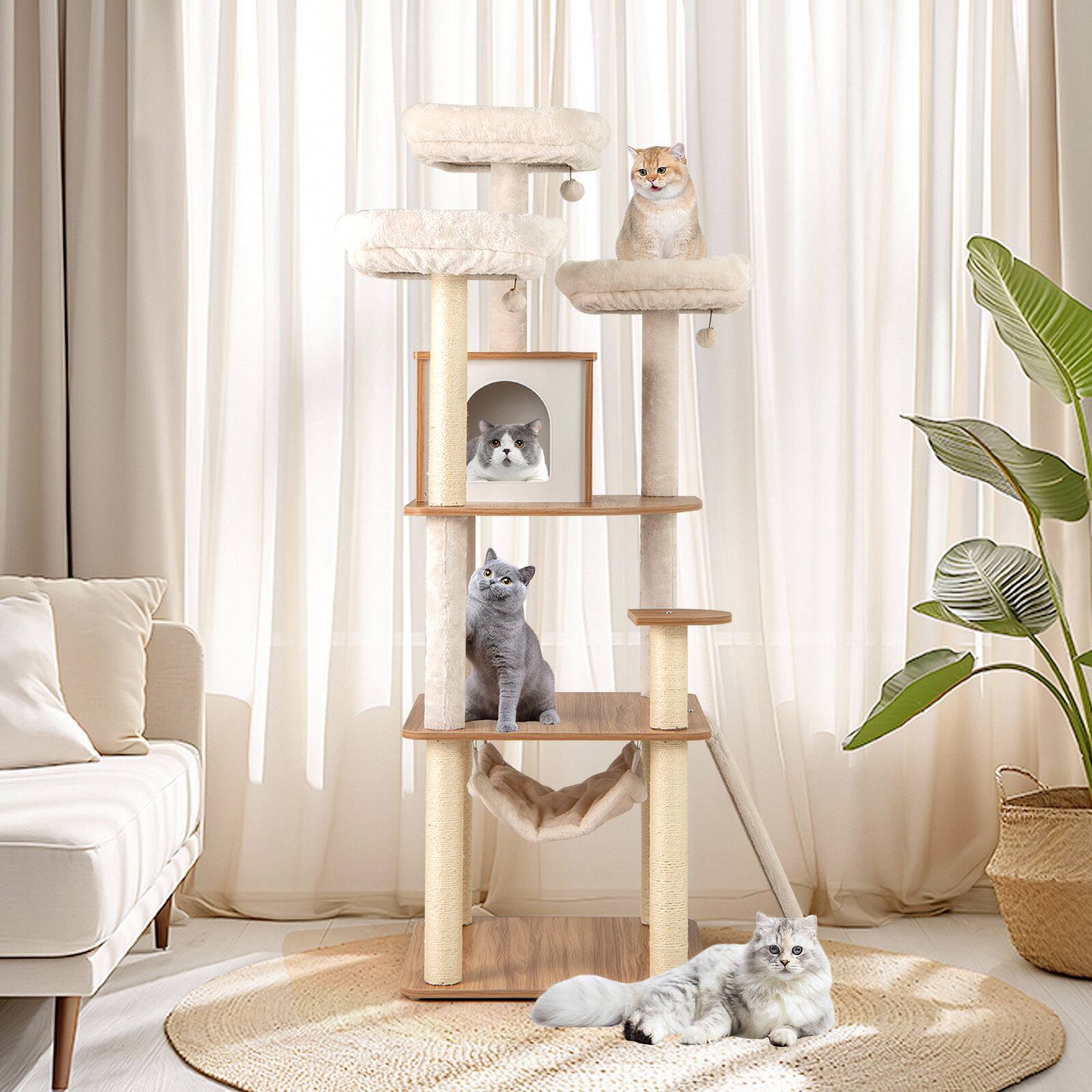 Alt View 3. Gymax - Gymax 68'' Large Cat Tower w/ 3 Padded Perches Condo Sisal Scratching Posts & Ramp.
