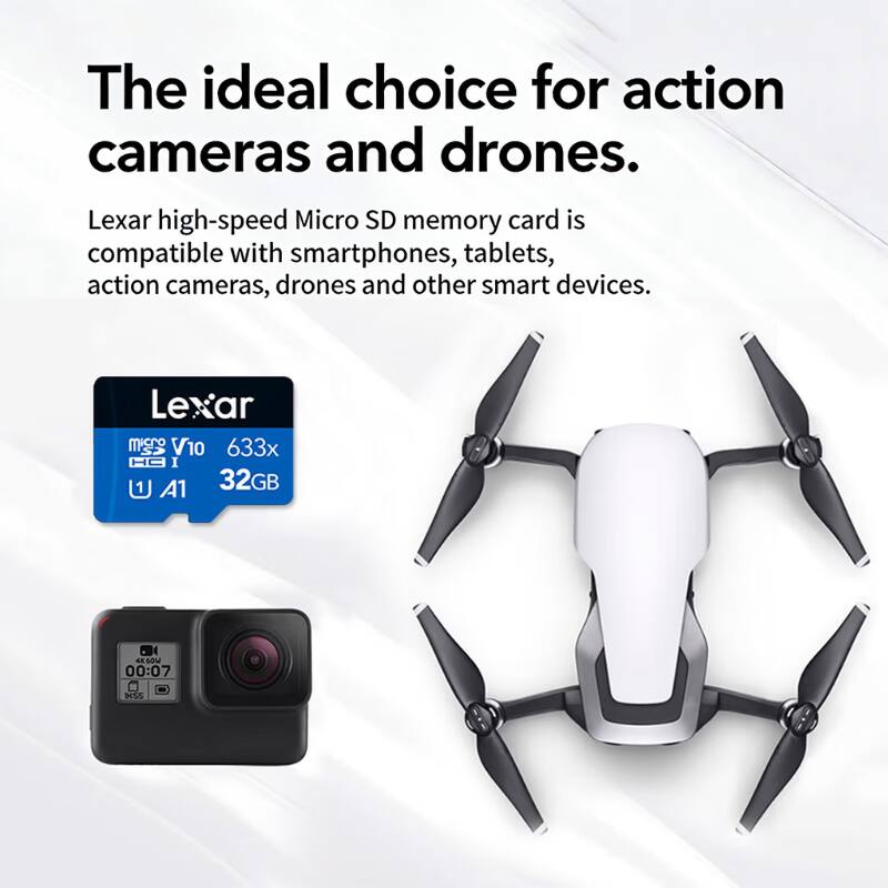 The ideal choice for action cameras and drones.

Lexar high-speed Micro SD memory card is compatible with smartphones, tablets, action cameras, drones and other smart devices.

Lexar V10 633x HC I A1 32GB E6OM 00:07 NSS
