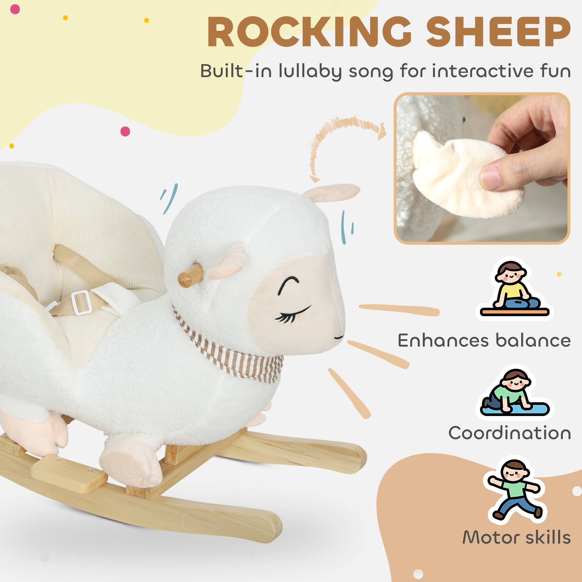 ROCKING SHEEP  
Built-in lullaby song for interactive fun  
Enhances balance  
Coordination  
Motor skills