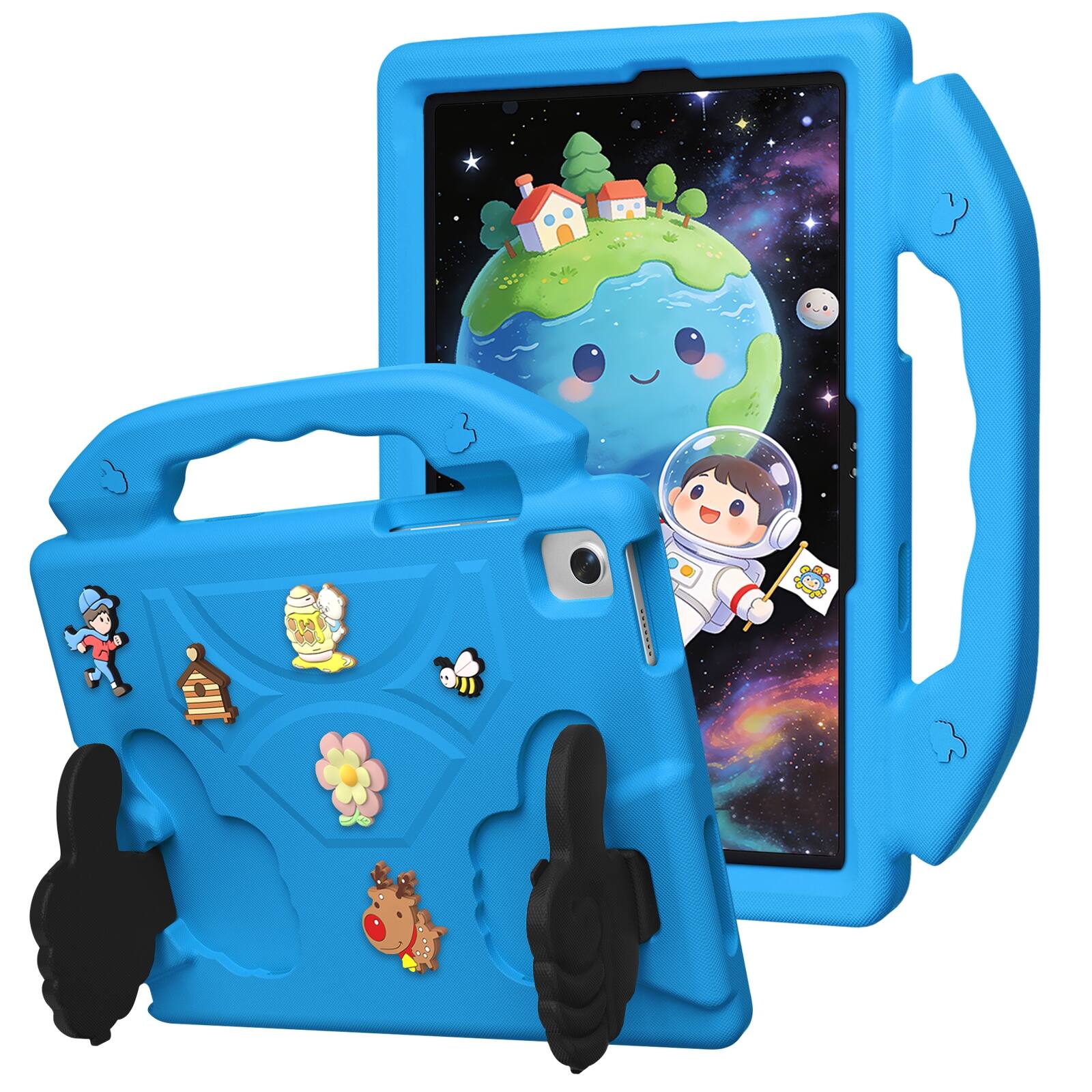 Angle. UUCOVER - Kids Case for Samsung Galaxy Tab A11+ 11-inch 2025 X230/X236/X238 Shockproof EVA Handle Stand Anti-Slip Protective Cover - Blue.