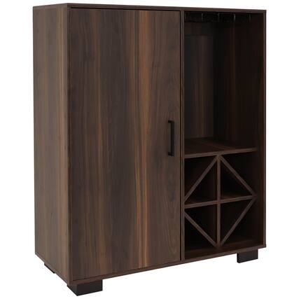Front. Sunnydaze - Lavina Wine Cabinet with Glass and Bottle Storage Shelves - Brown.