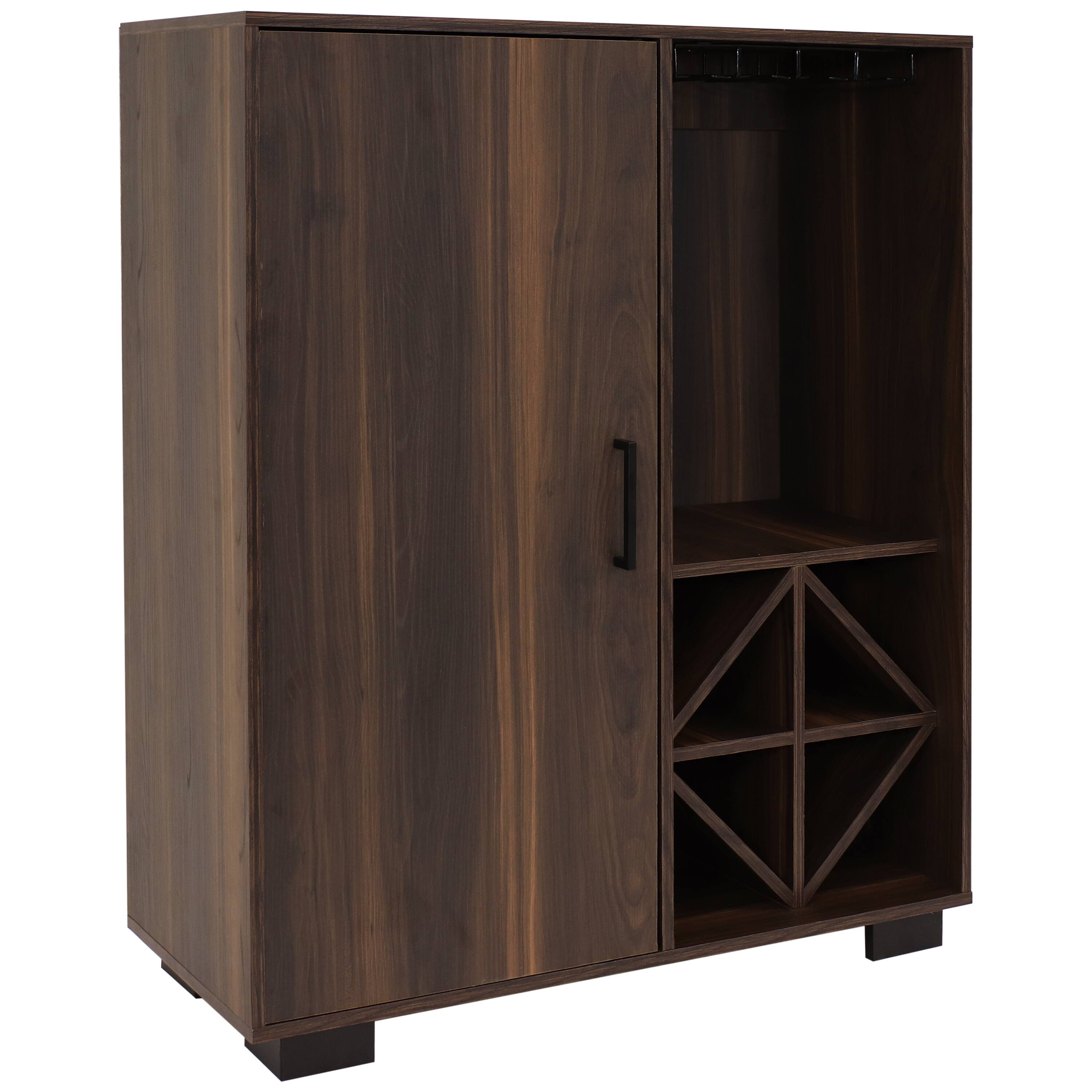 Sunnydaze - Lavina Wine Cabinet with Glass and Bottle Storage Shelves - Brown