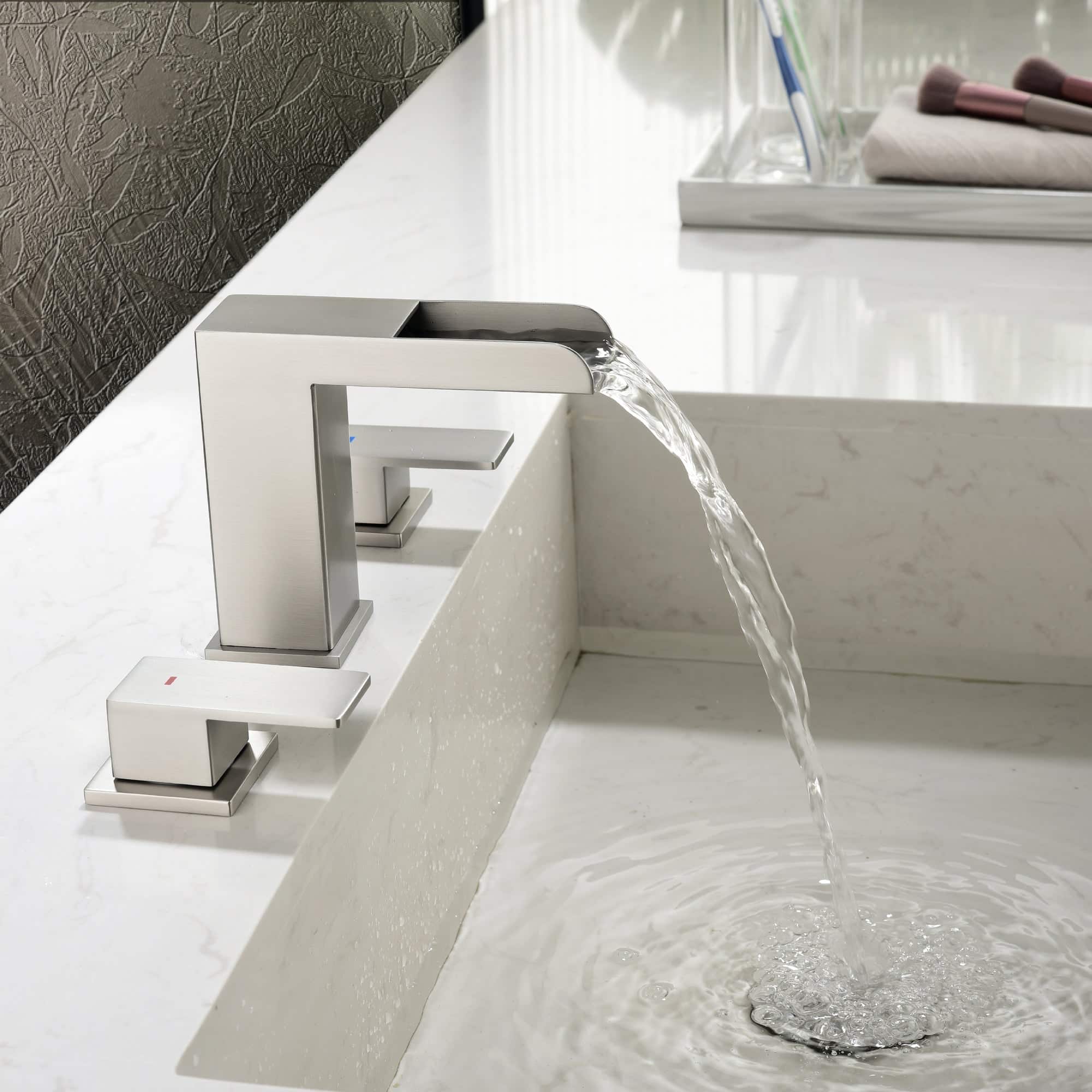 Brushed Faucet SUS304 Waterfall Spout cUPC Quick Connect Dual Handle Pop Up Drain price history on PriceWatchPro